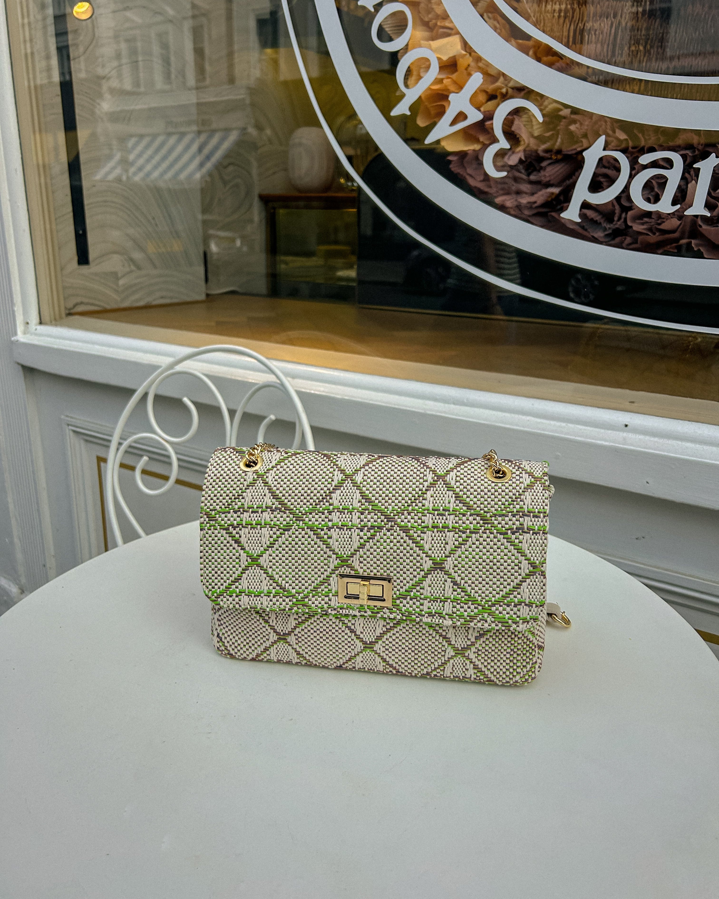 fabric woven bag displayed on the table