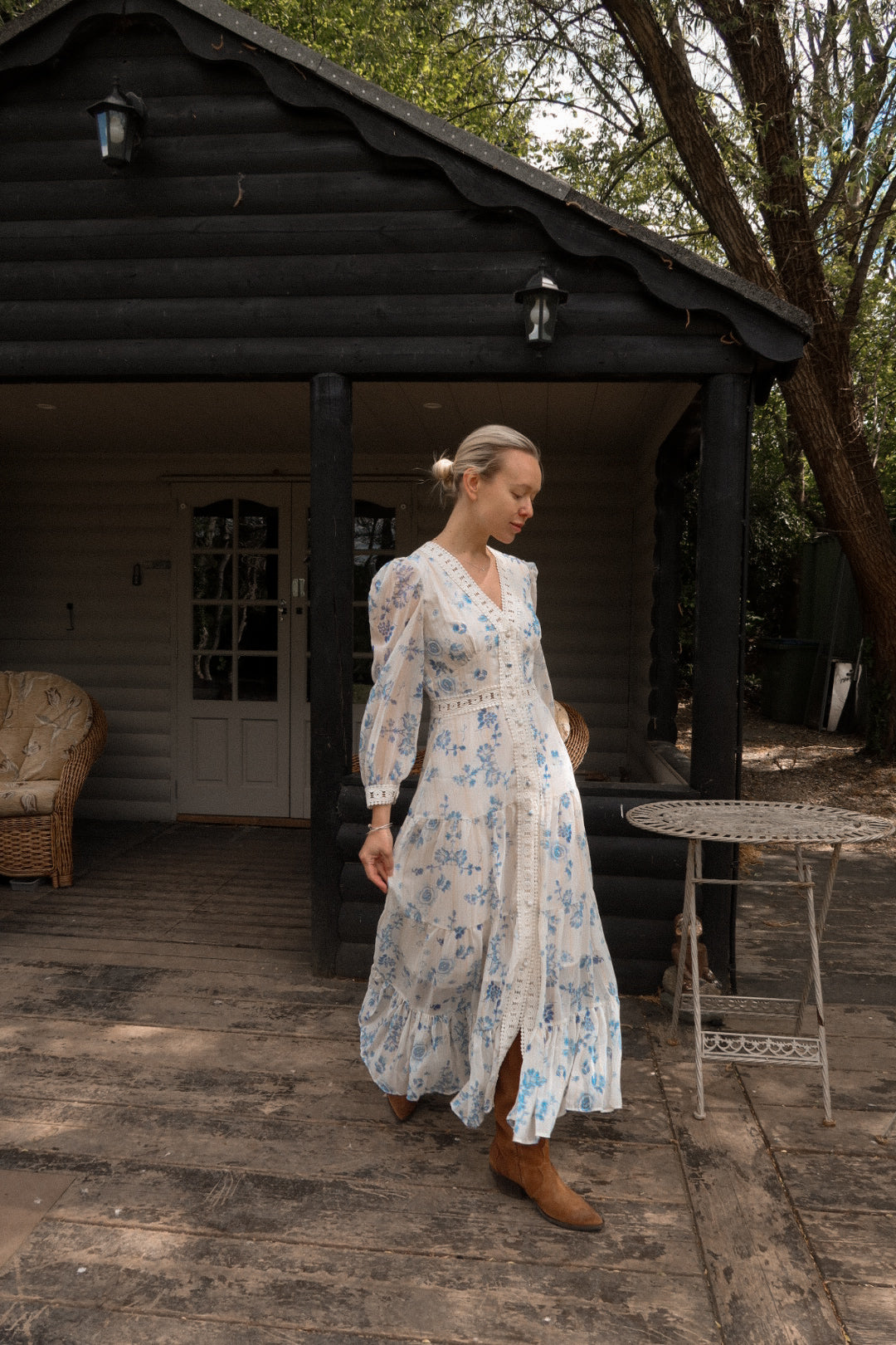 Isabel Long Floral Maxi Dress With Ruffles