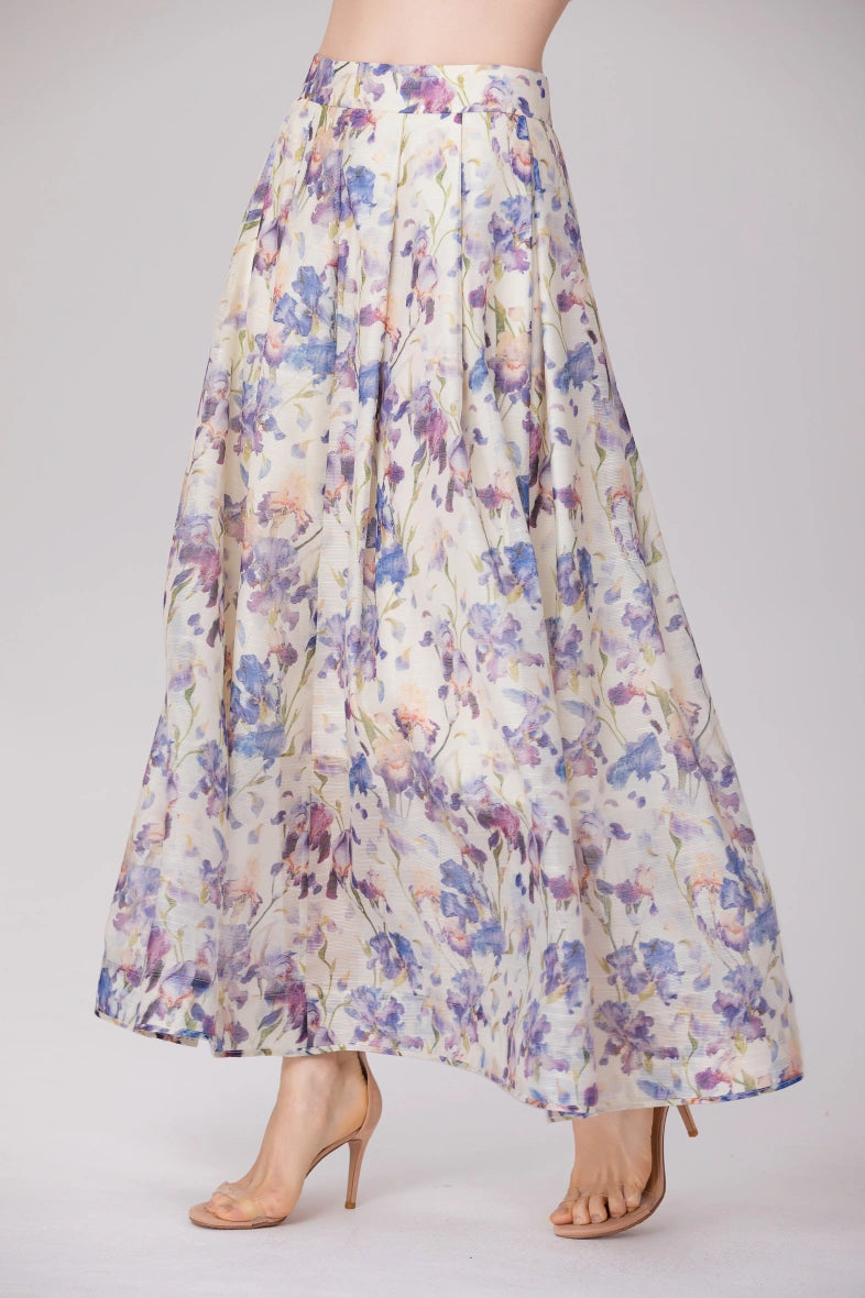 soft floral printed co-ord styled with nude heels