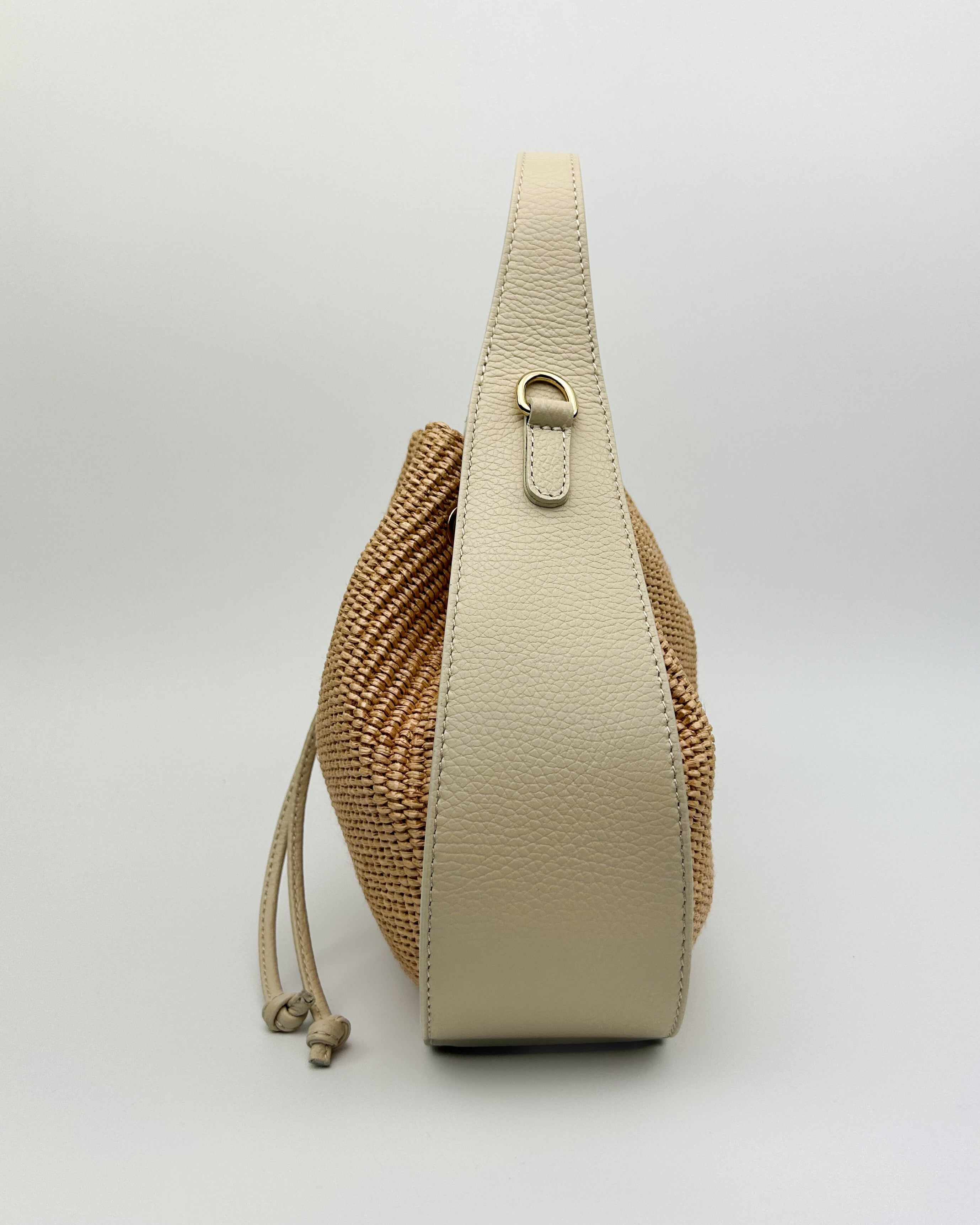 Luxury Raffia Bucket Bag with Leather Trim – Aria Collection