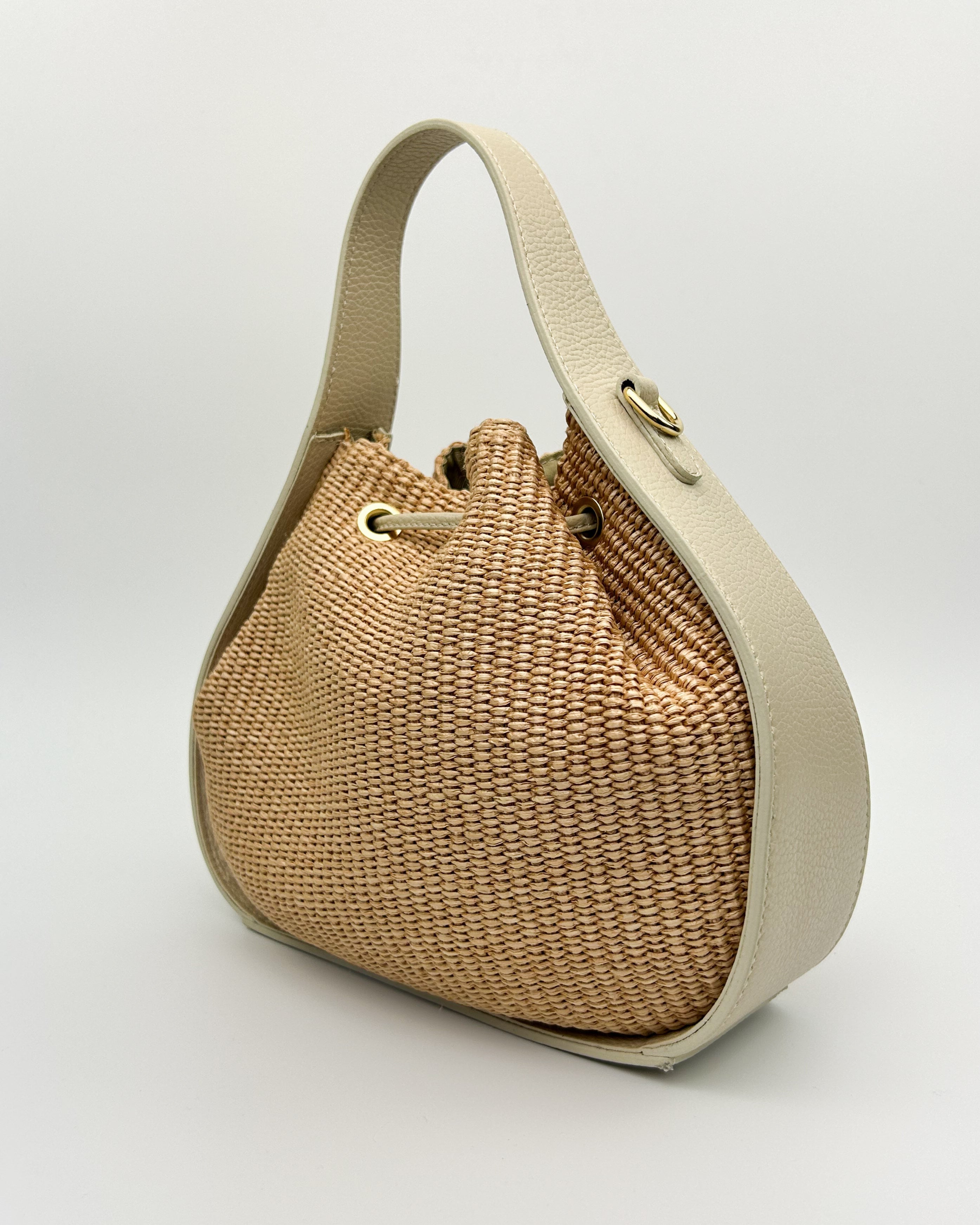 Handwoven Raffia Bag with Leather Details – Aria Bucket Bag