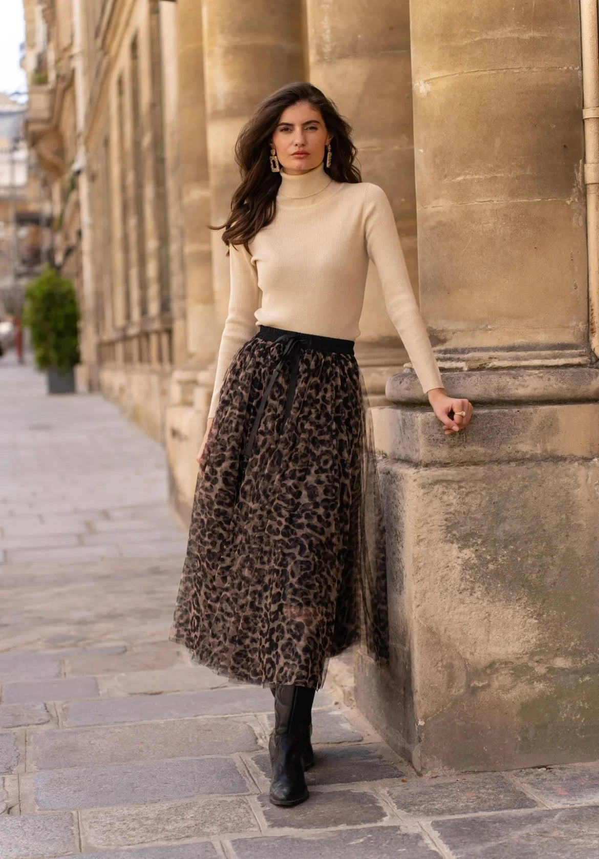 Brown Leopard Print Tulle Skirt