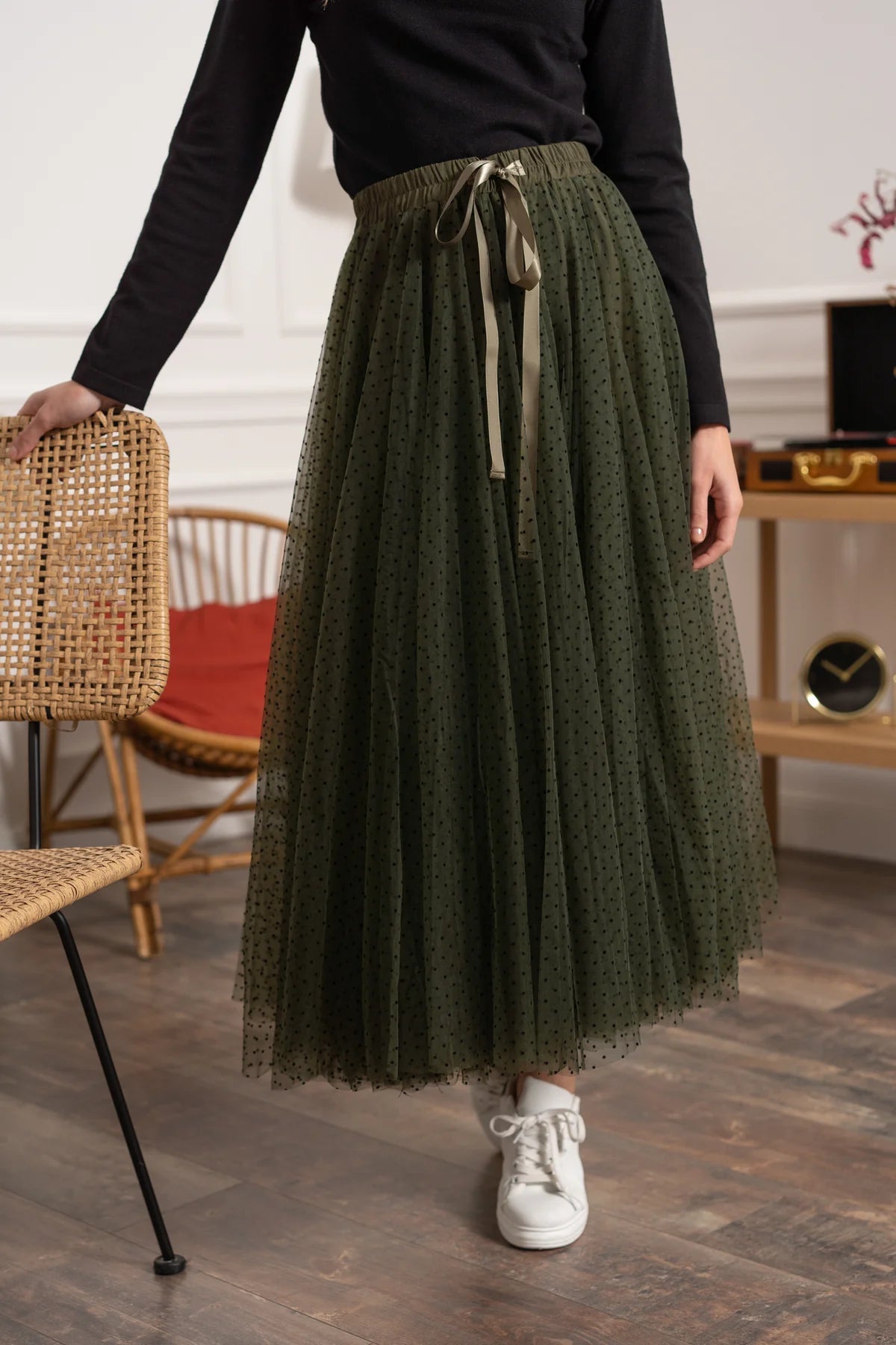 Khaki Polka Dot Tulle Skirt