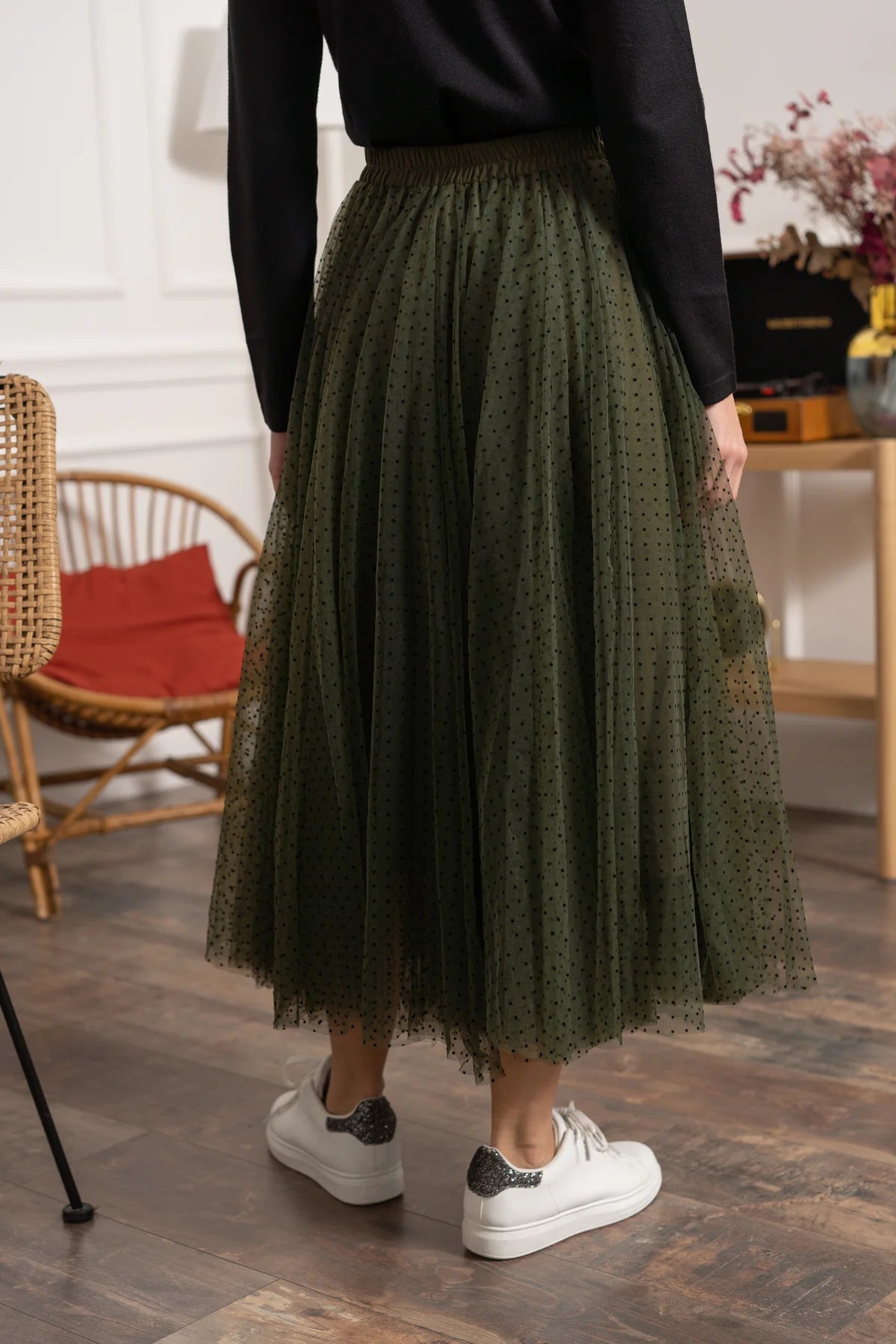 Khaki Polka Dot Tulle Skirt