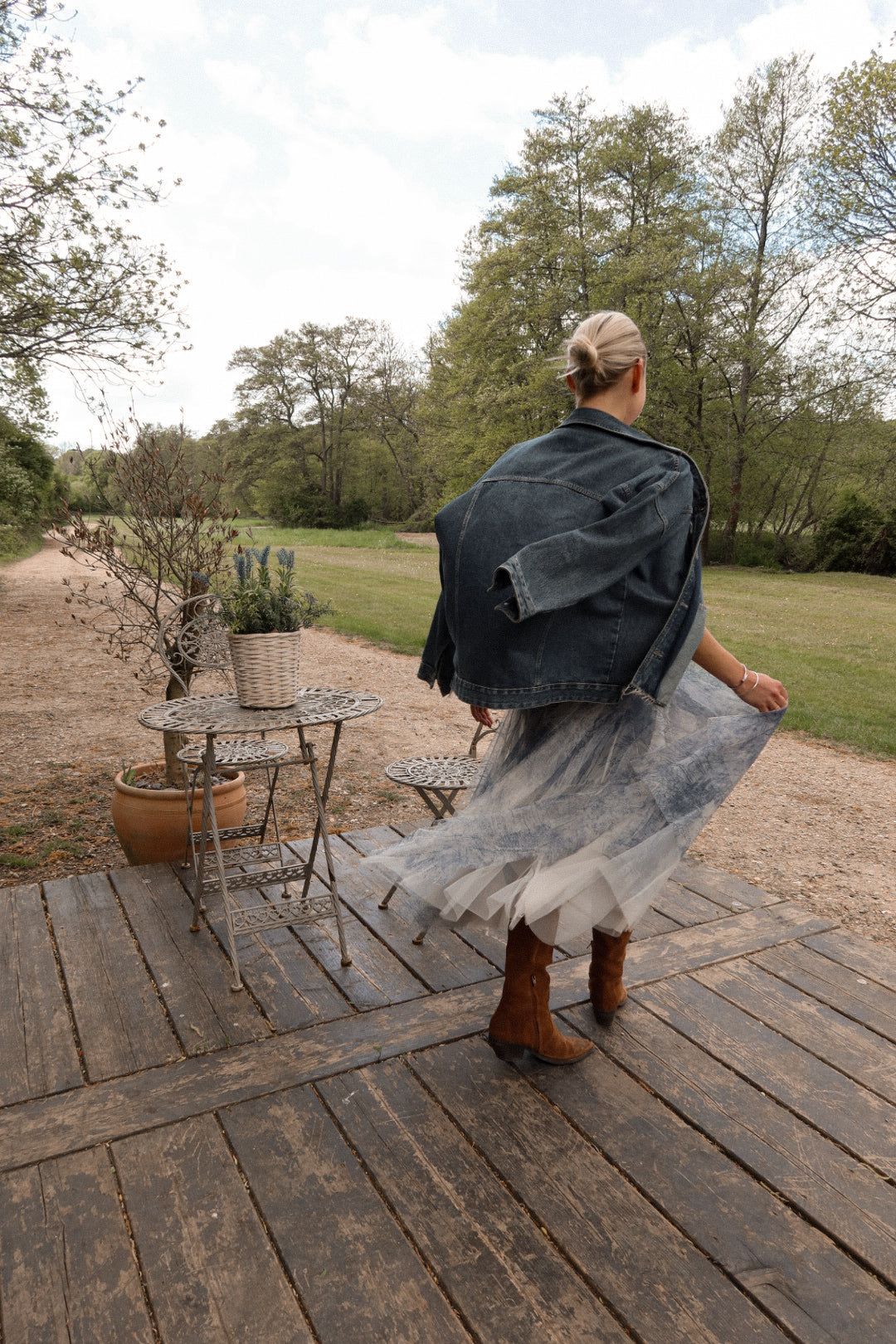 Sky Blue Porcelain Print Tulle Skirt