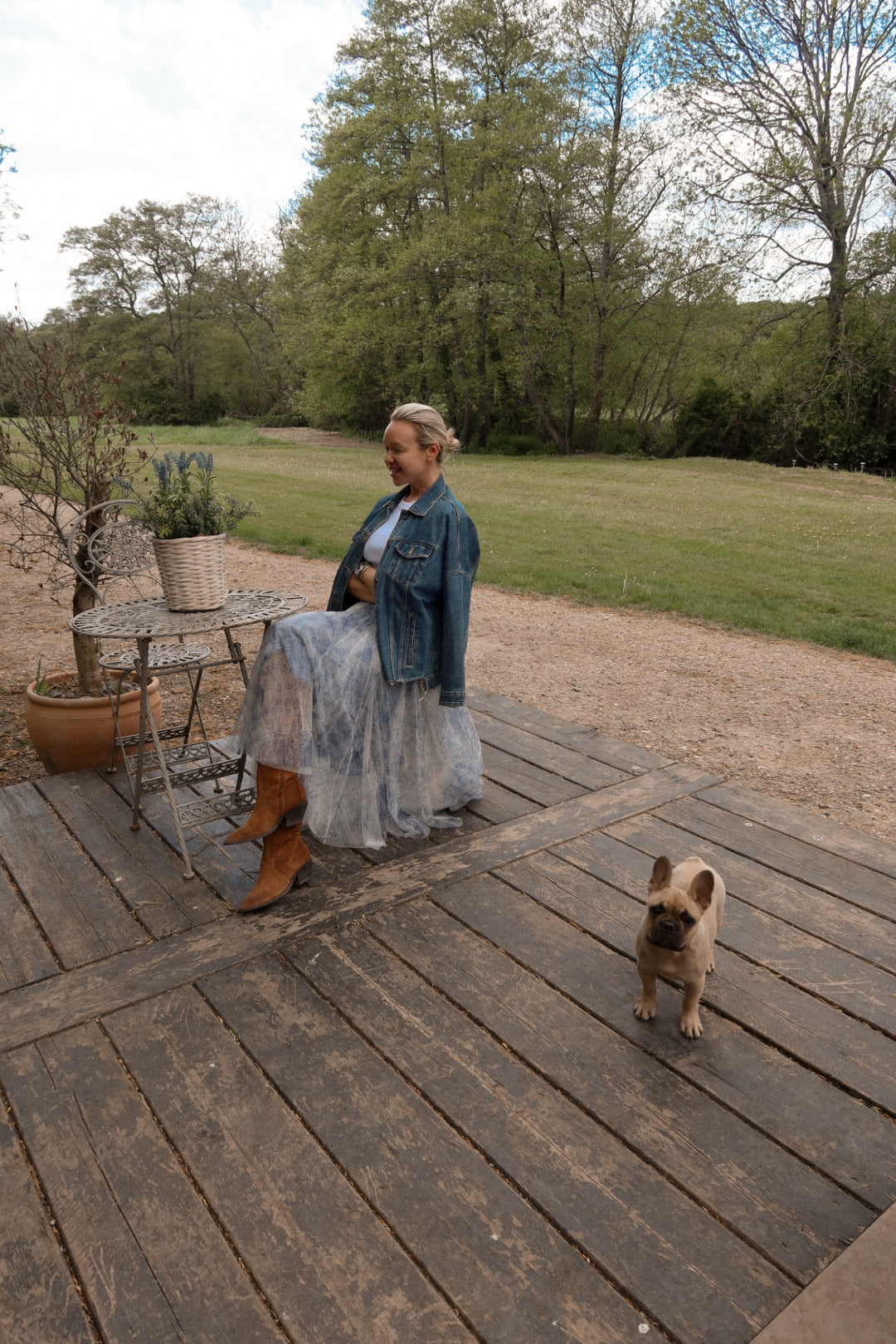 Sky Blue Porcelain Print Tulle Skirt