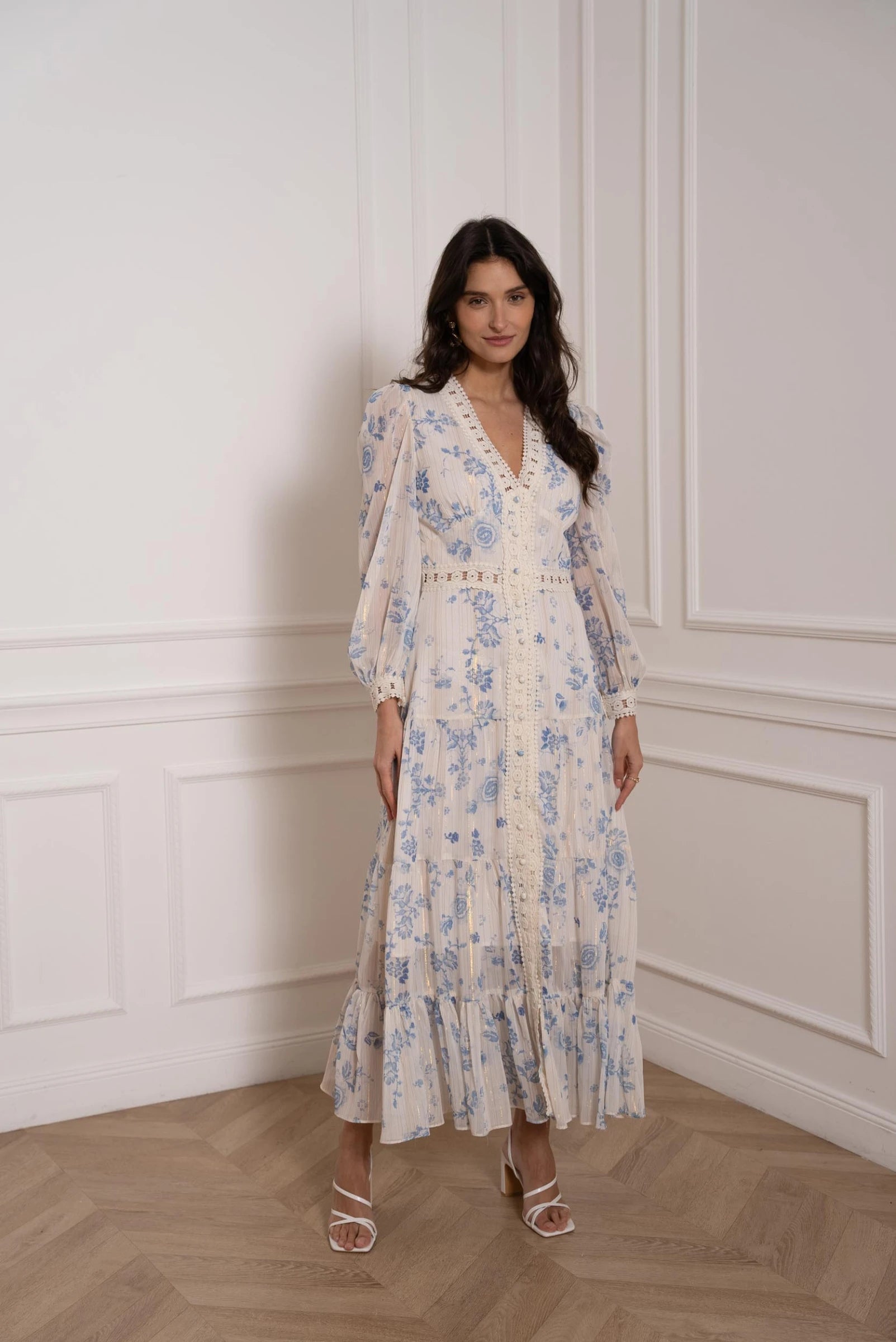 Isabel maxi dress with long sleeves and button-down front