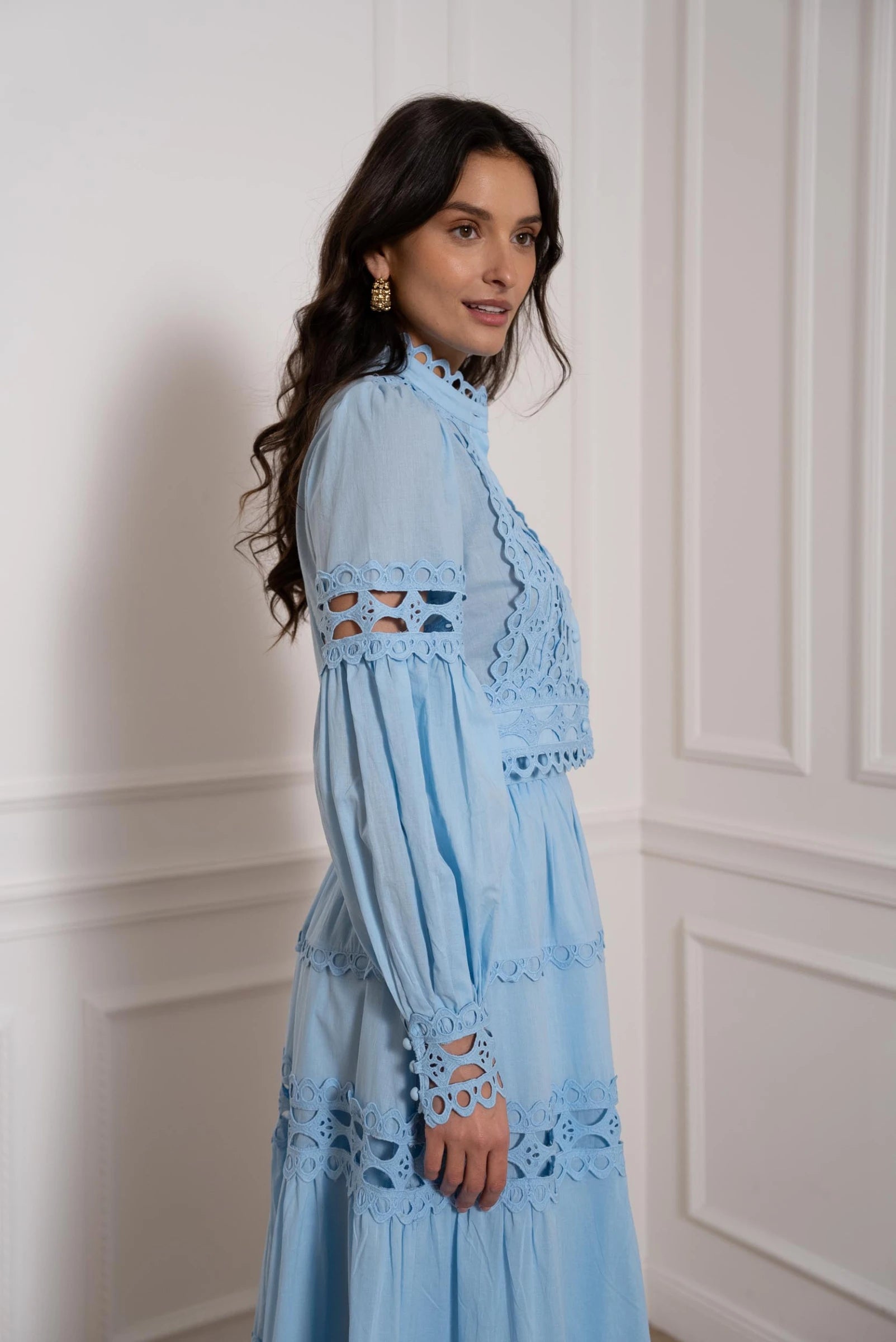boho cotton 2-piece set with lace trim and long sleeves