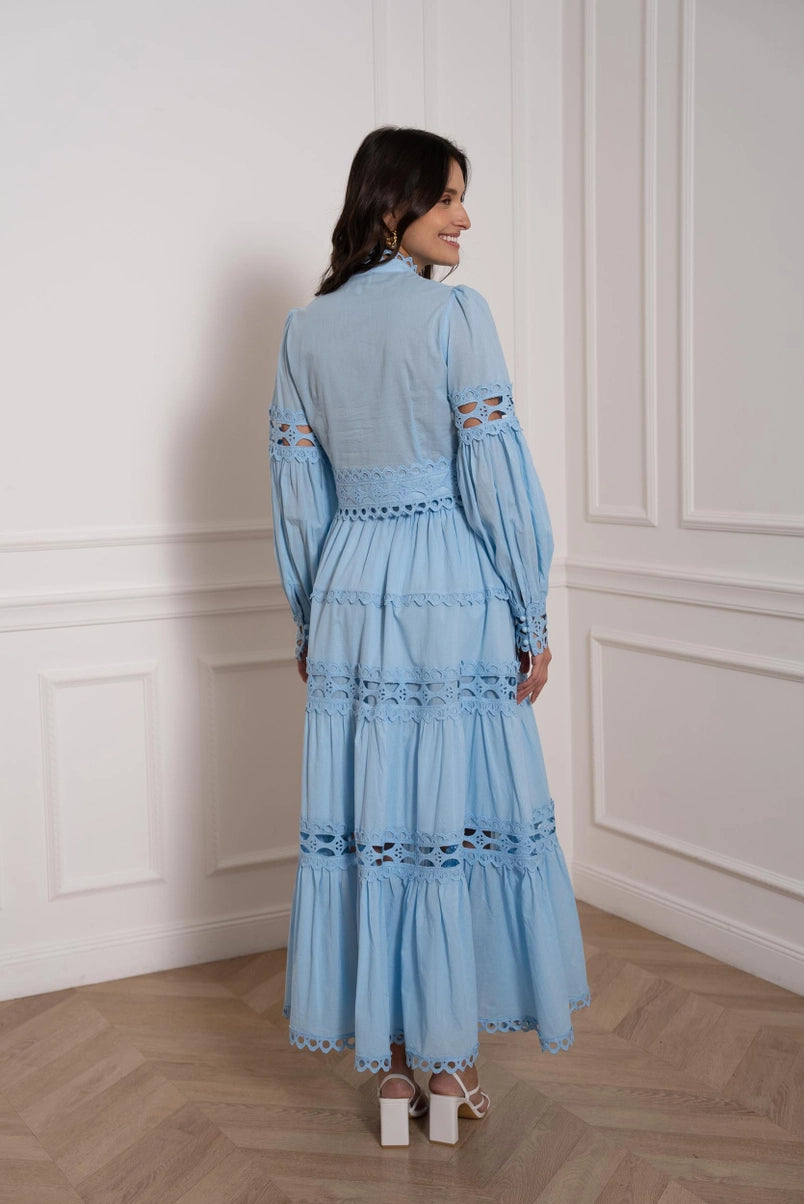 lightweight summer outfit with openwork crop top and maxi skirt