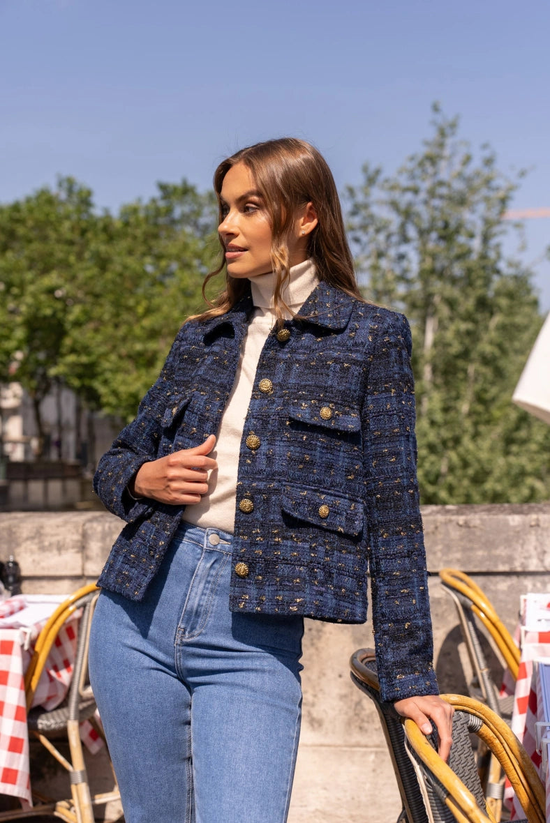 blue blazer gold buttons women