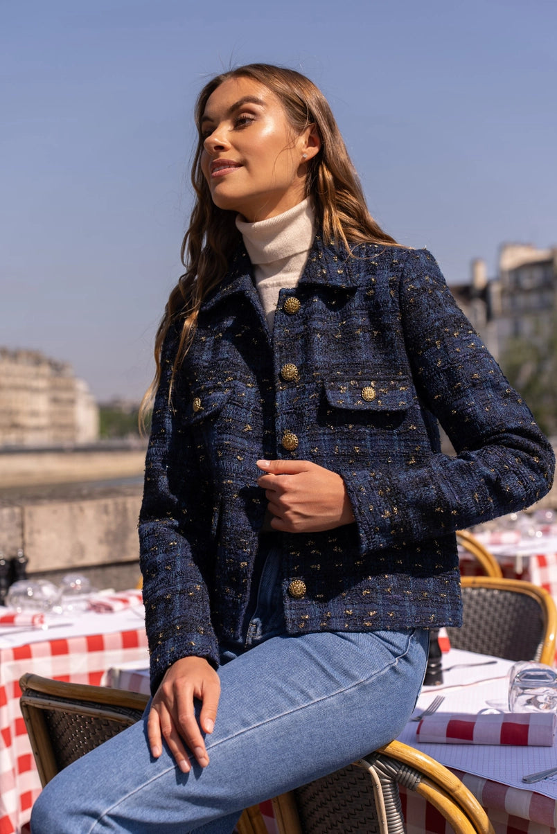 navy blue like chanel blazer