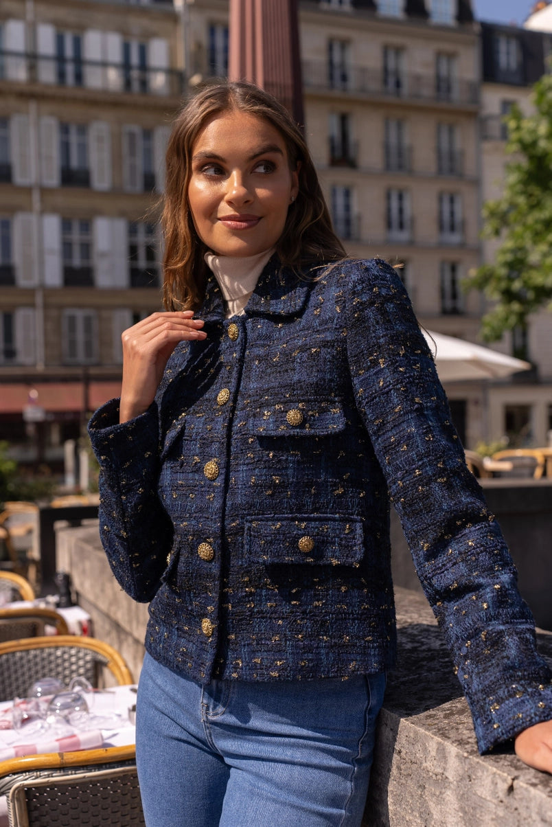 tweed blazer with buttons