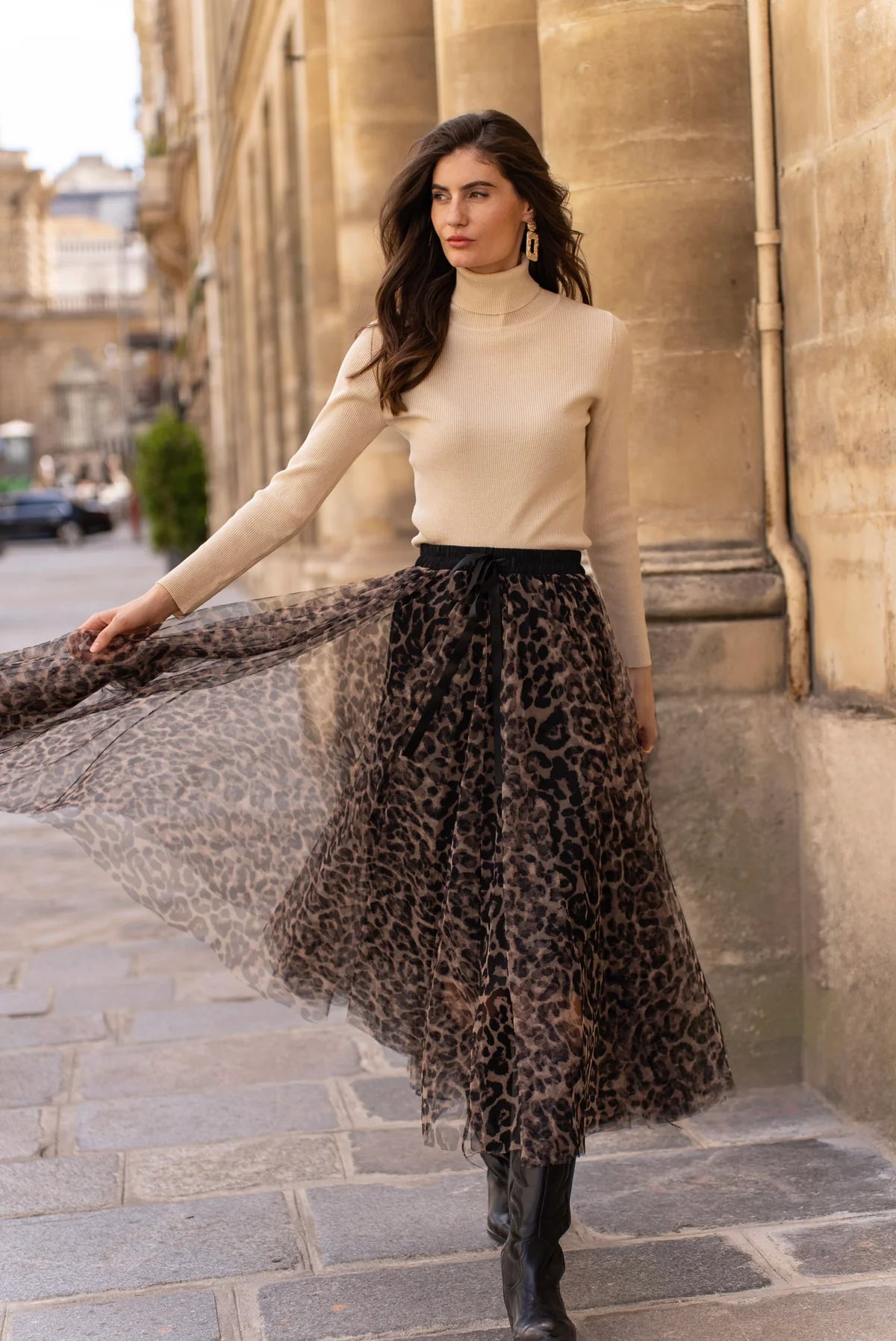 Brown Leopard Print Tulle Skirt