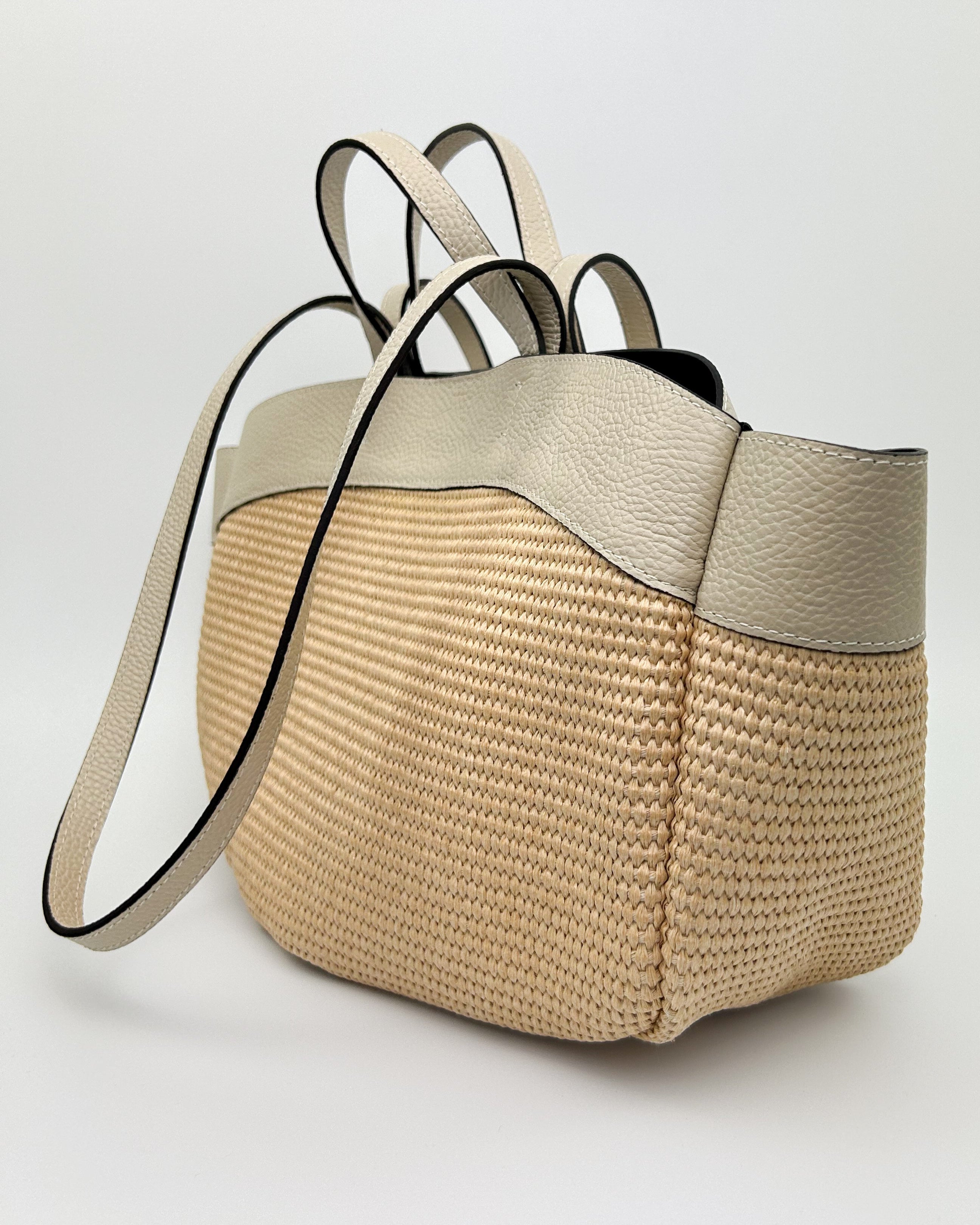 Elegant Raffia Tote Bag with Beige Leather Accents – Lucia Collection