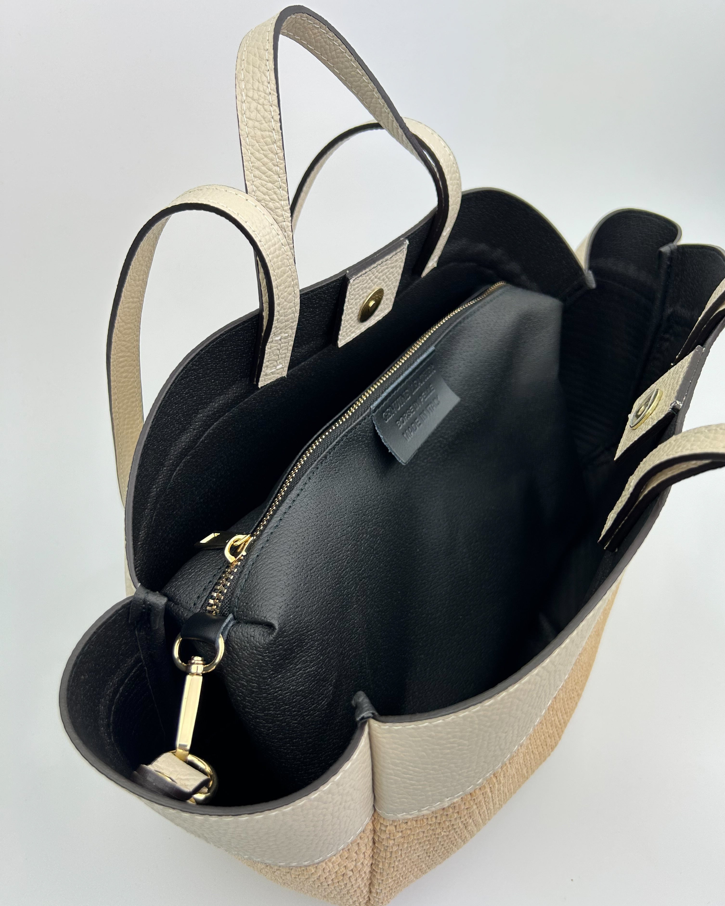 Lucia Raffia Tote – Handwoven Design with Premium Beige Leather Details
