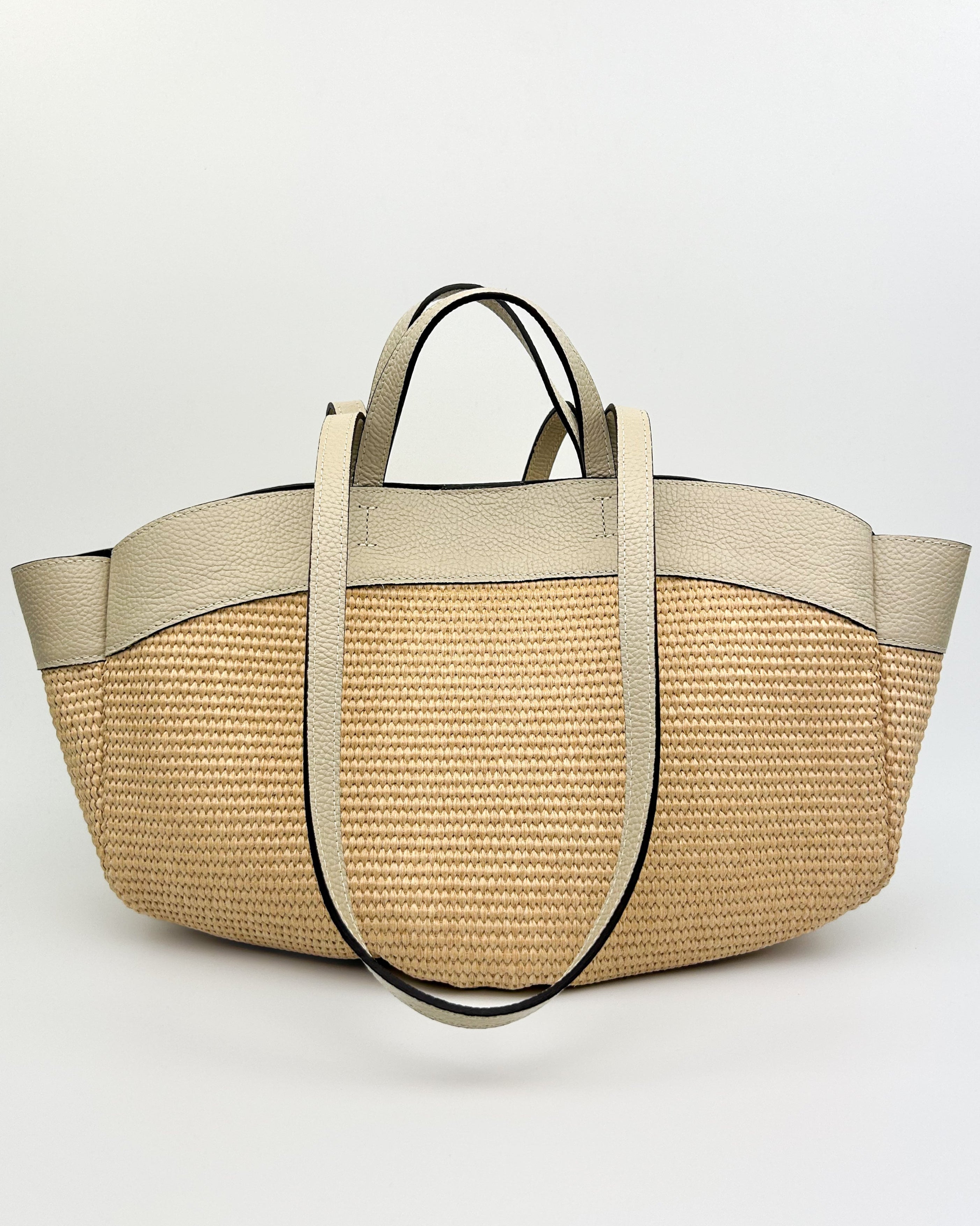Lucia Raffia Tote Bag with Beige Leather Trim – Italian Handcrafted Tote