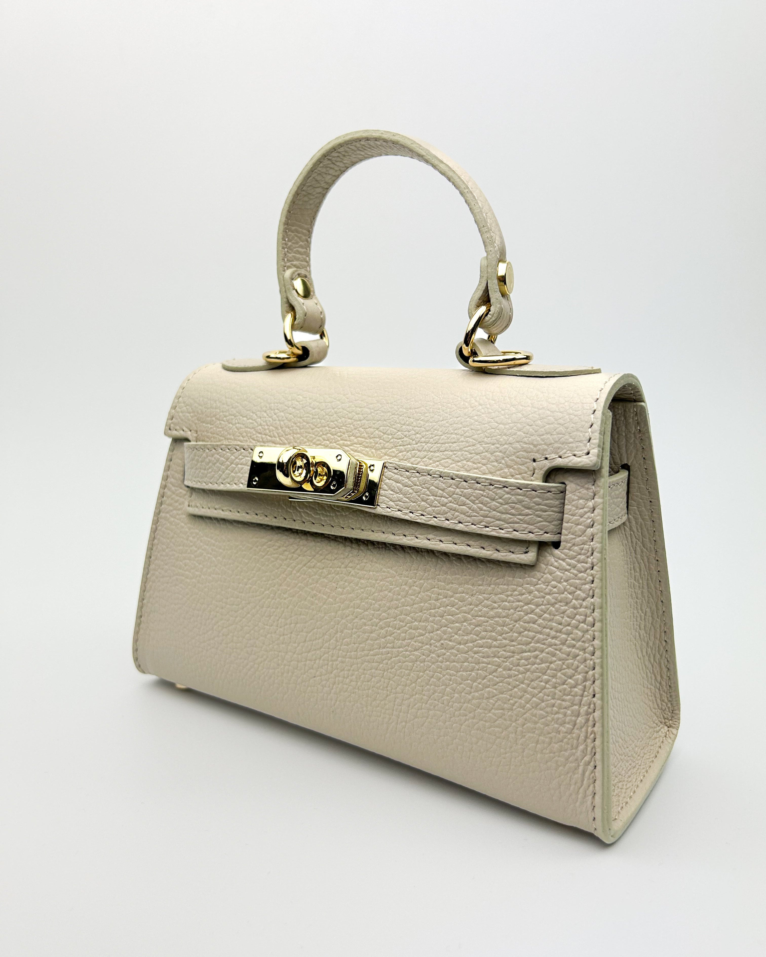 Structured Italian leather handbag in beige – affordable luxury, handcrafted in Italy