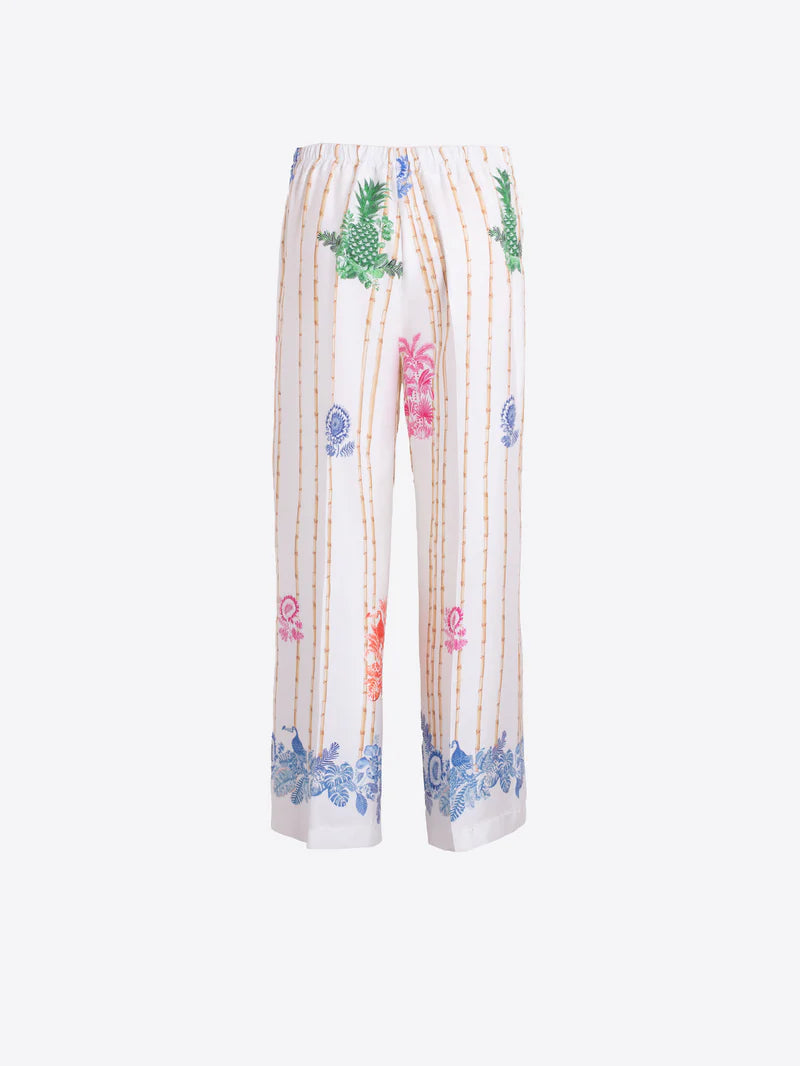 Colorful patterned pants on a white background