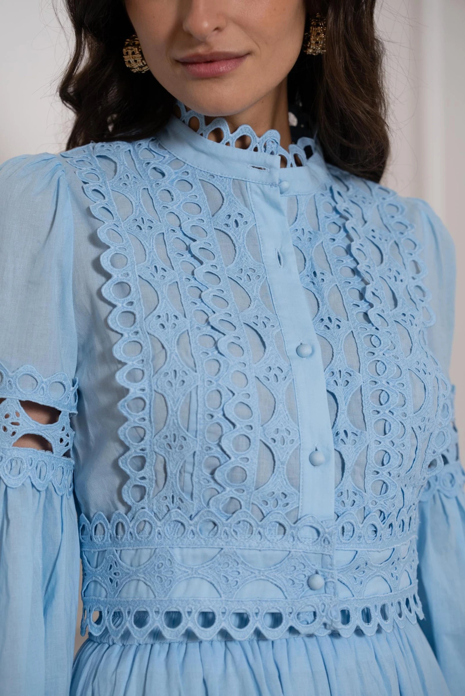 Isla Blue Co-ord Set – Openwork Cotton Crop Top & Maxi Skirt