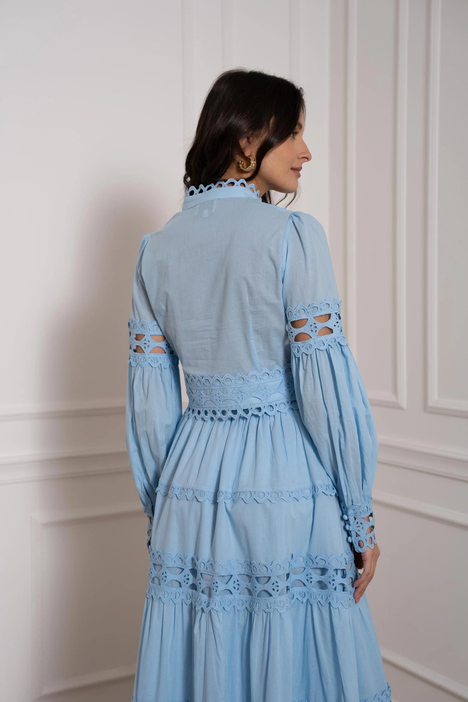 Isla Blue Co-ord Set – Openwork Cotton Crop Top & Maxi Skirt