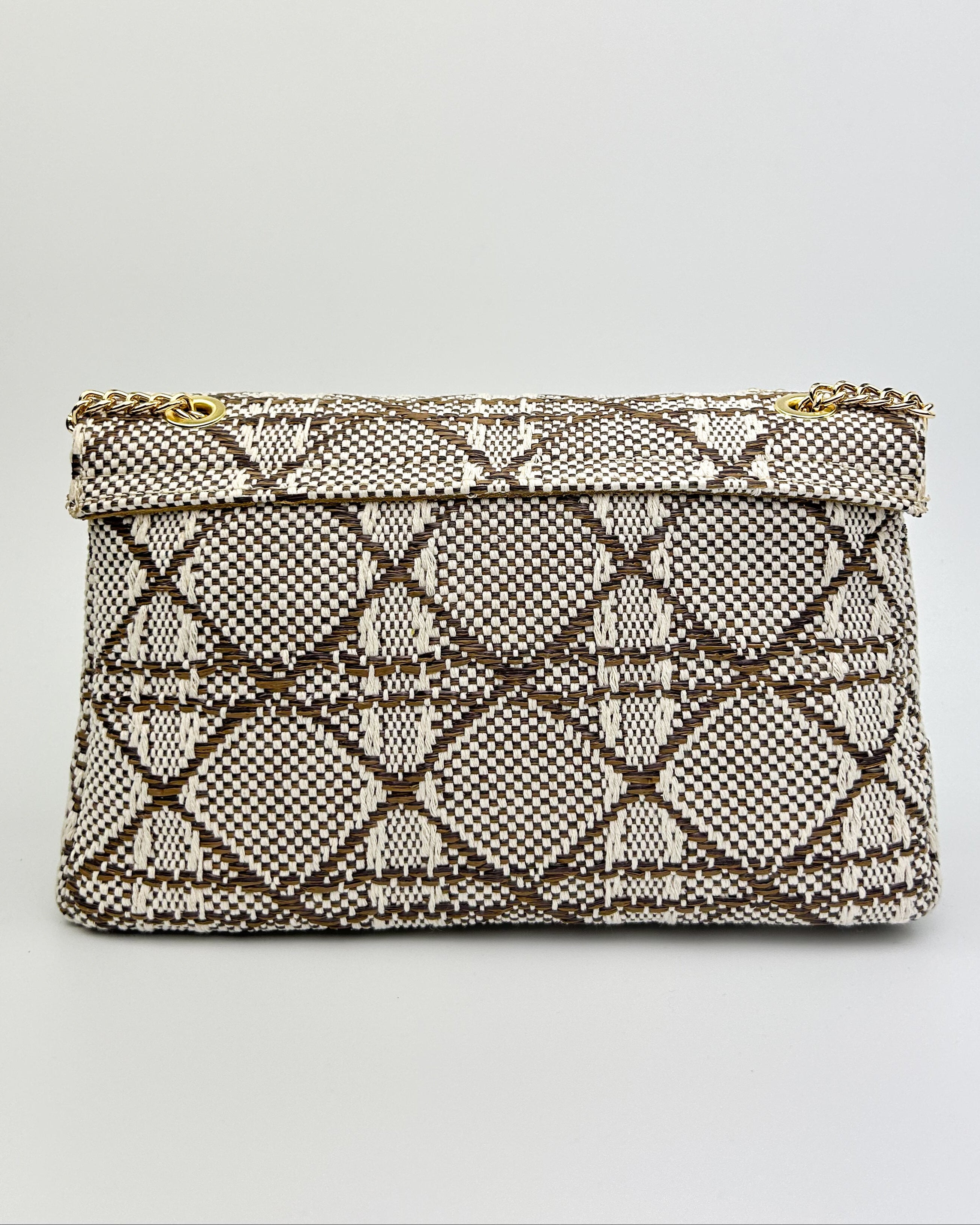 back of Emma blue shoulder bag crossbody with gold chain strap