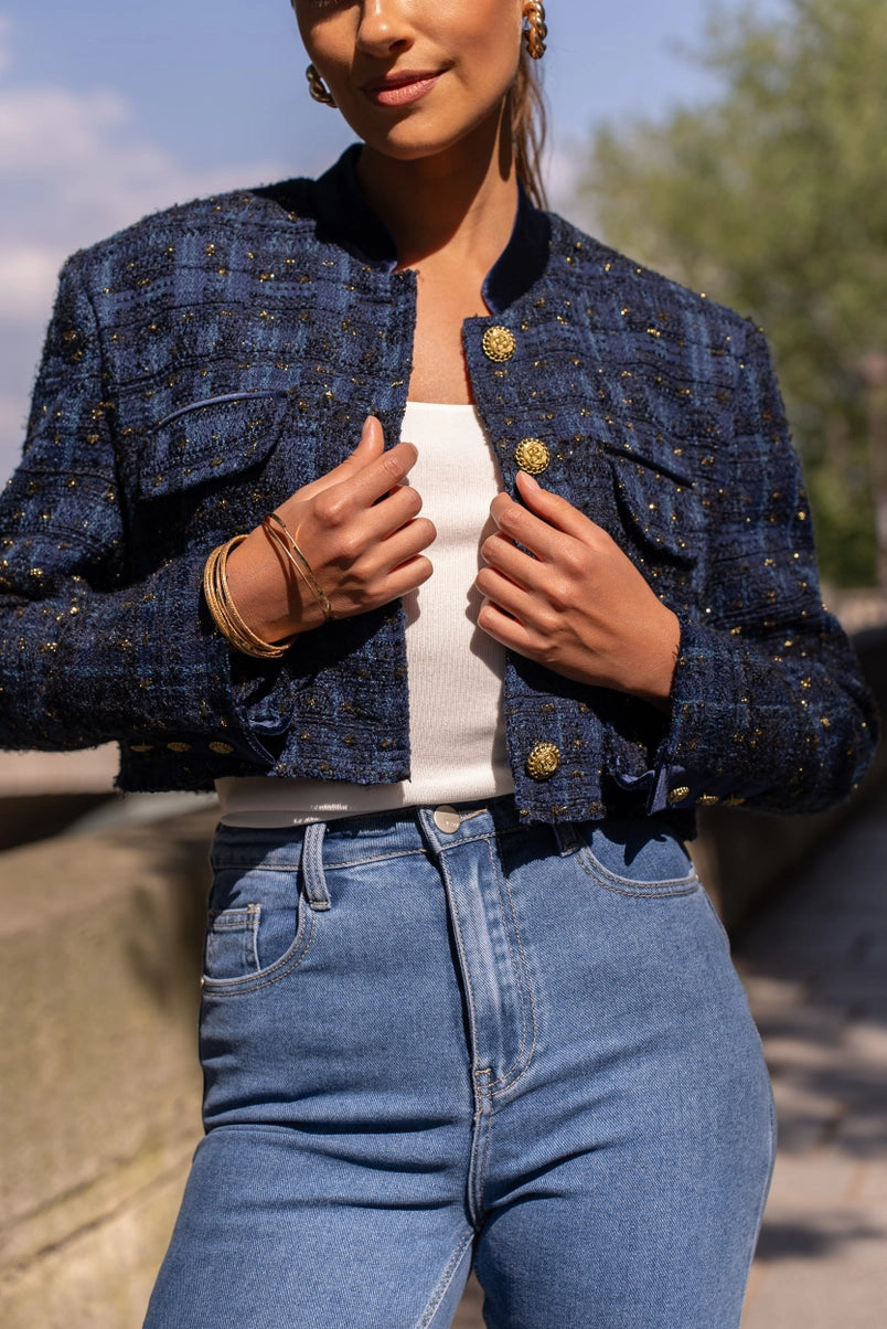 Womens Navy Tweed Jacket