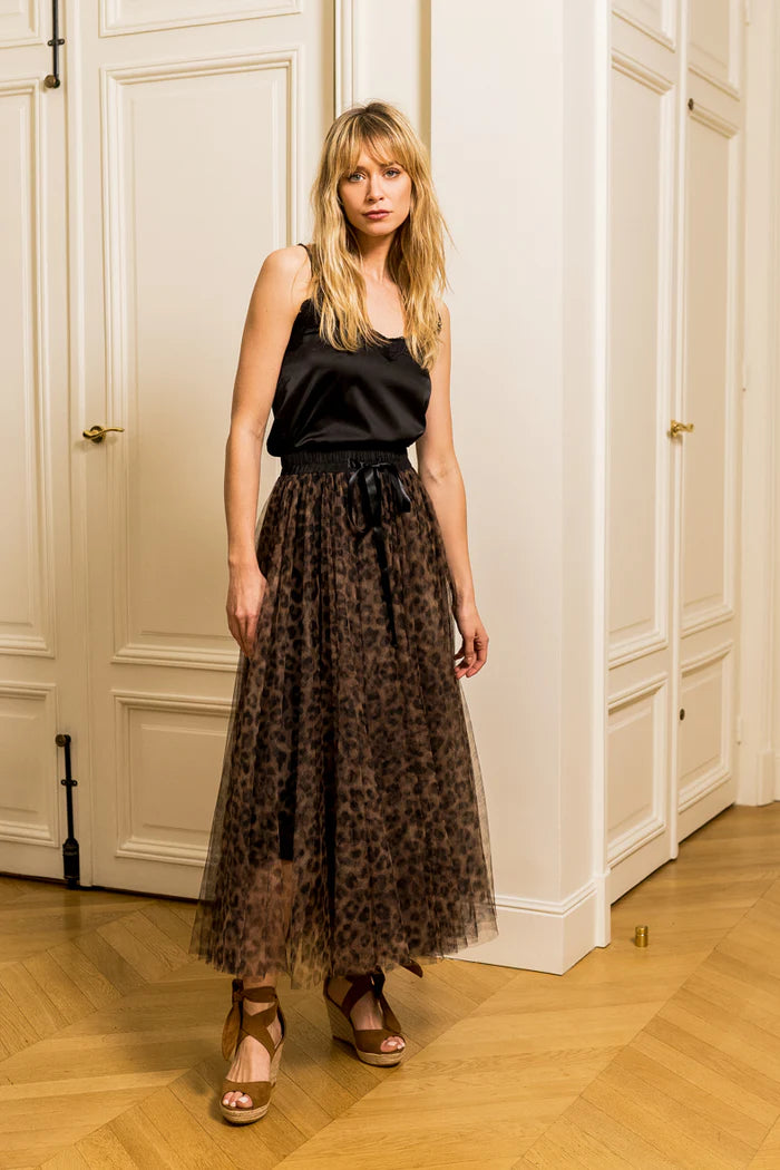Brown Leopard Print Tulle Skirt