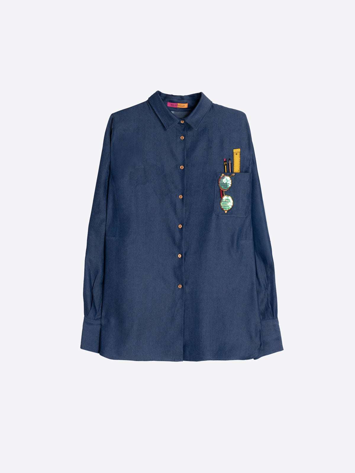 Vilagallo women’s shirt with creative pocket embroidery detail