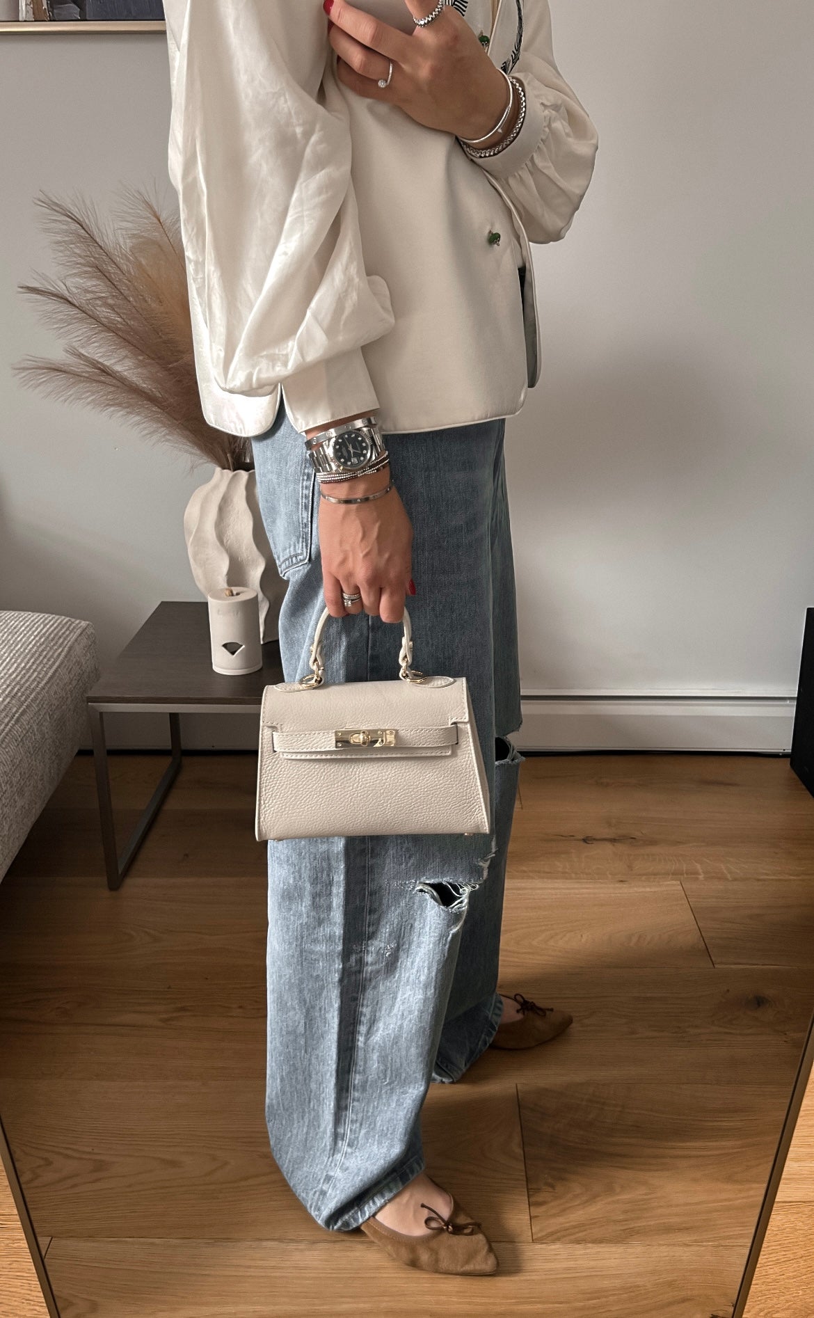 Mini Top Handle Beige Leather Bag - Sienna Alexander