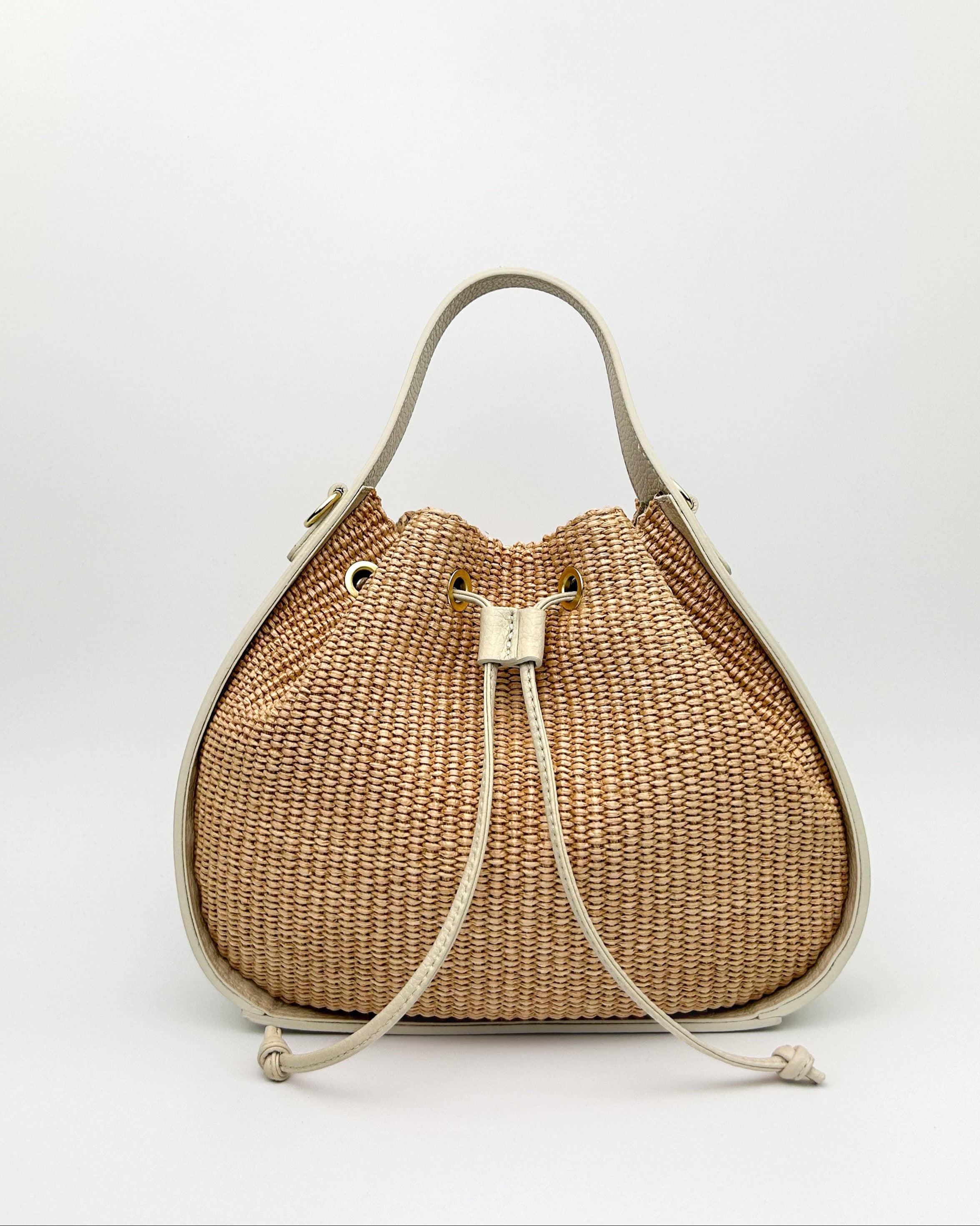 Aria Leather-Trimmed Raffia Bucket Bag – Italian Handcrafted Summer Bag