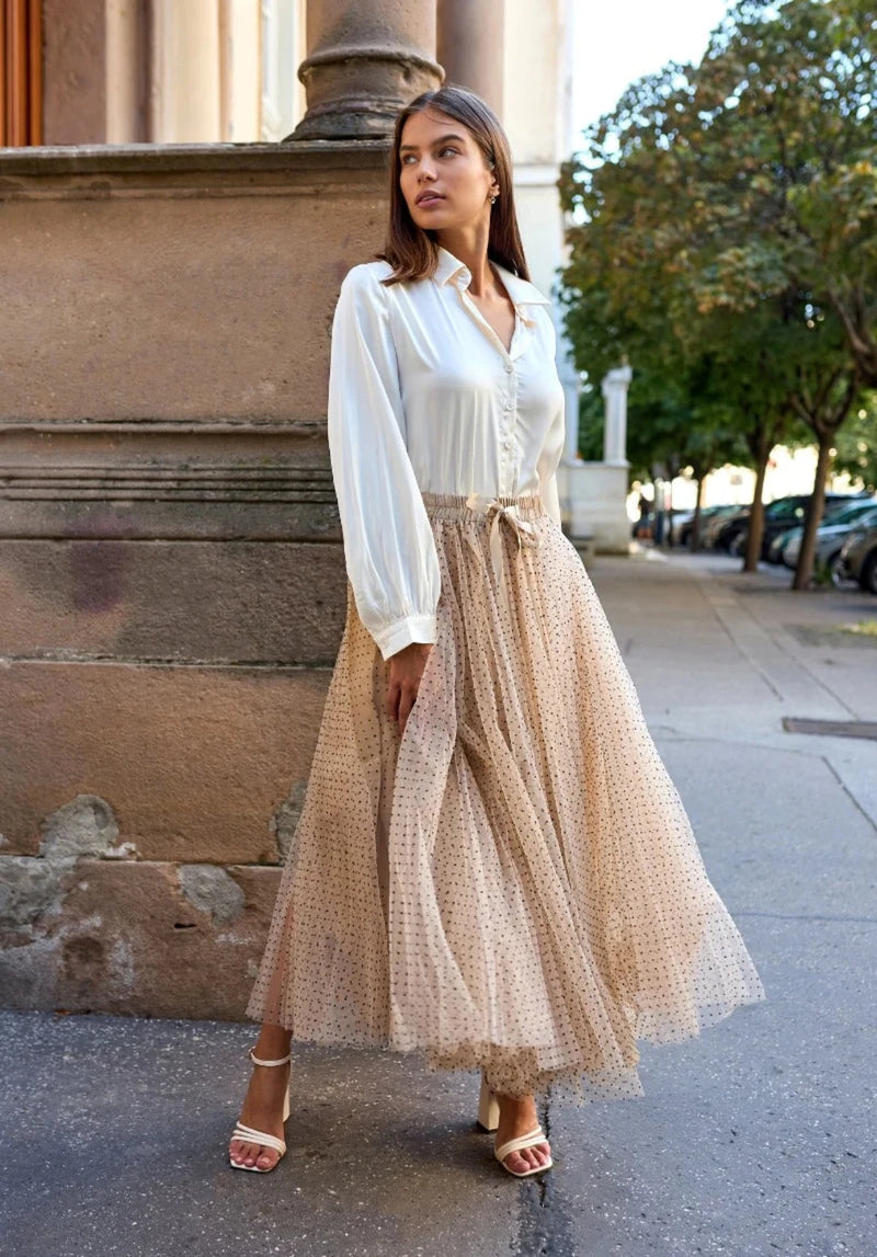beige tulle skirt