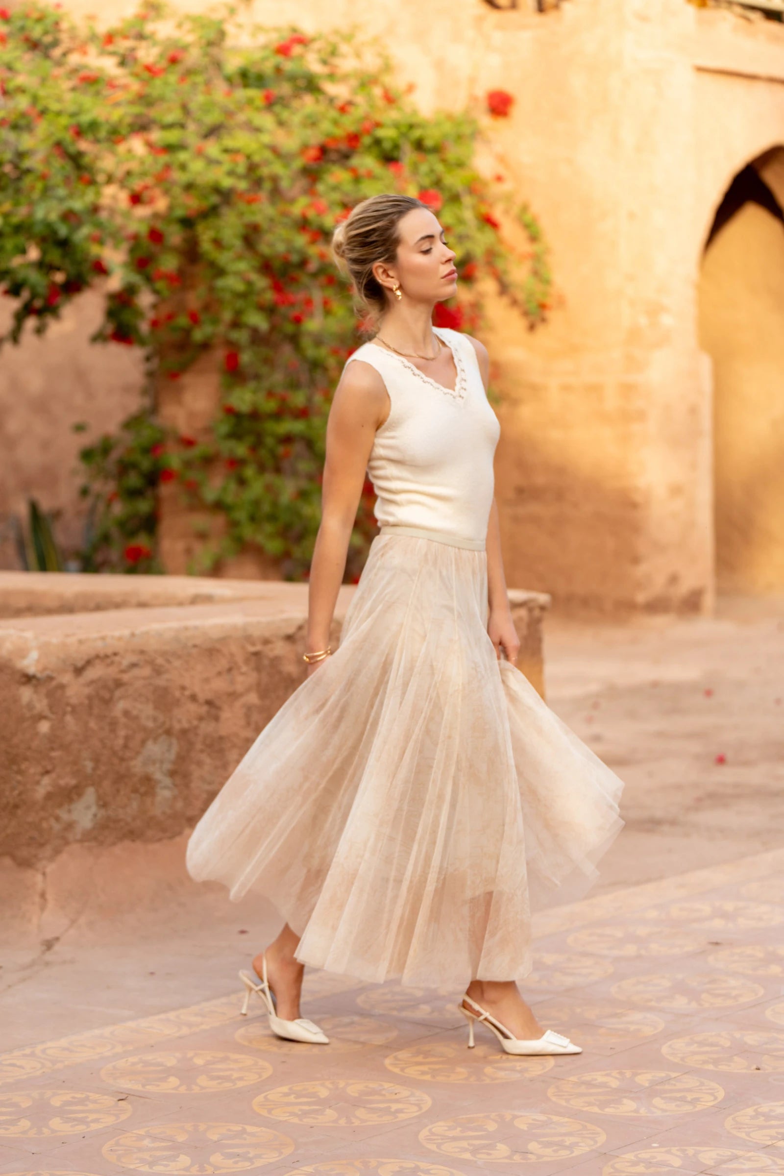 summer tulle skirt beige
