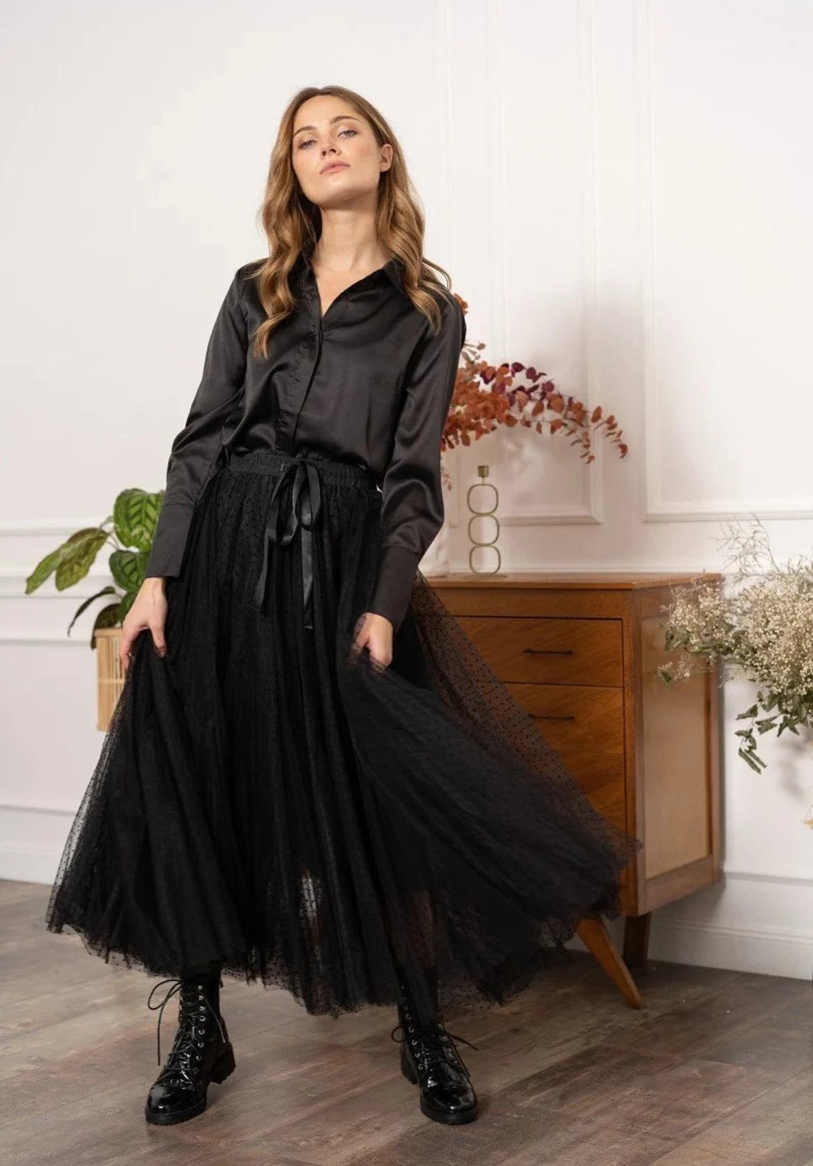black tulle skirt for the evening
