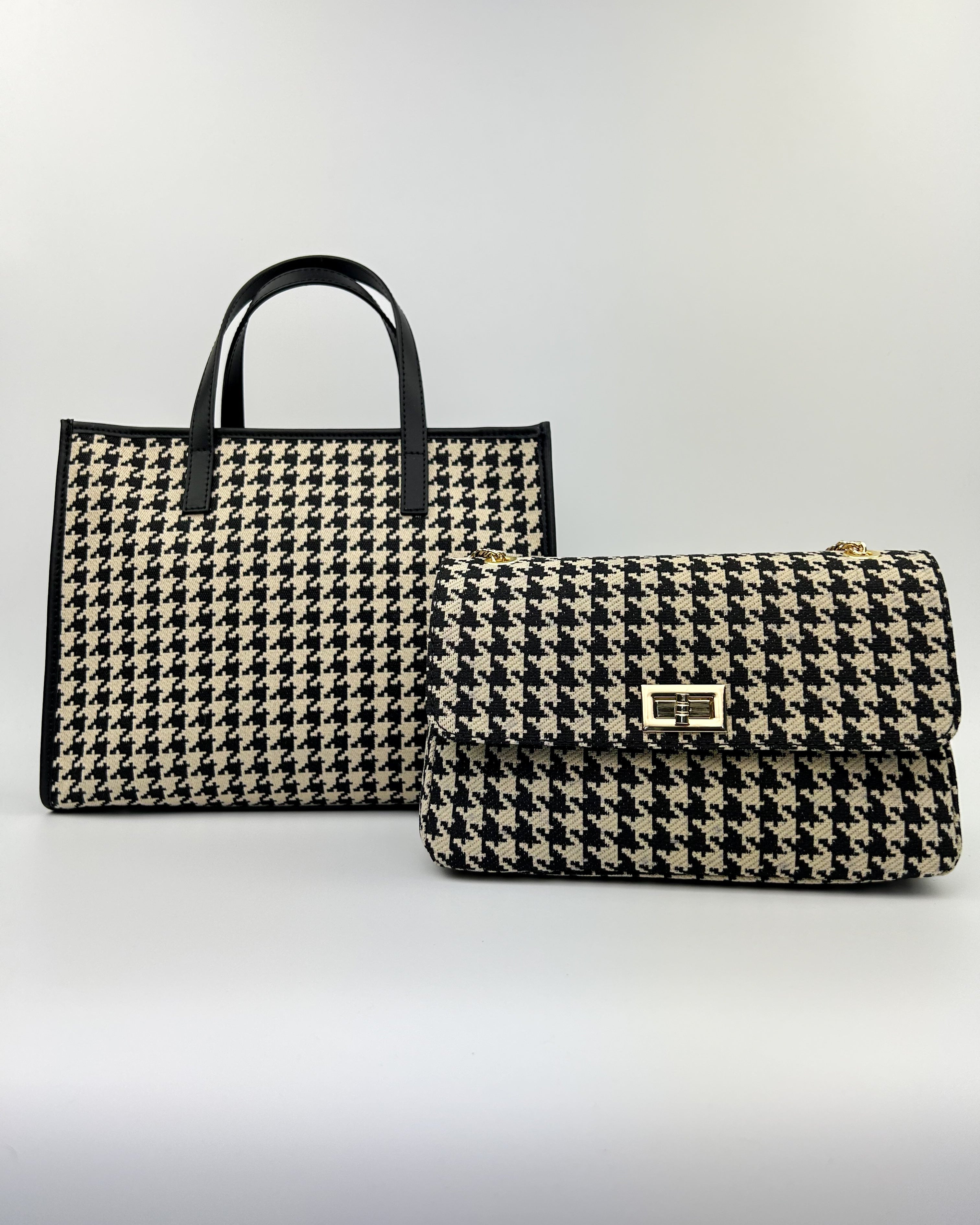 Statement Emma Tote in black and white weave with premium leather finishes