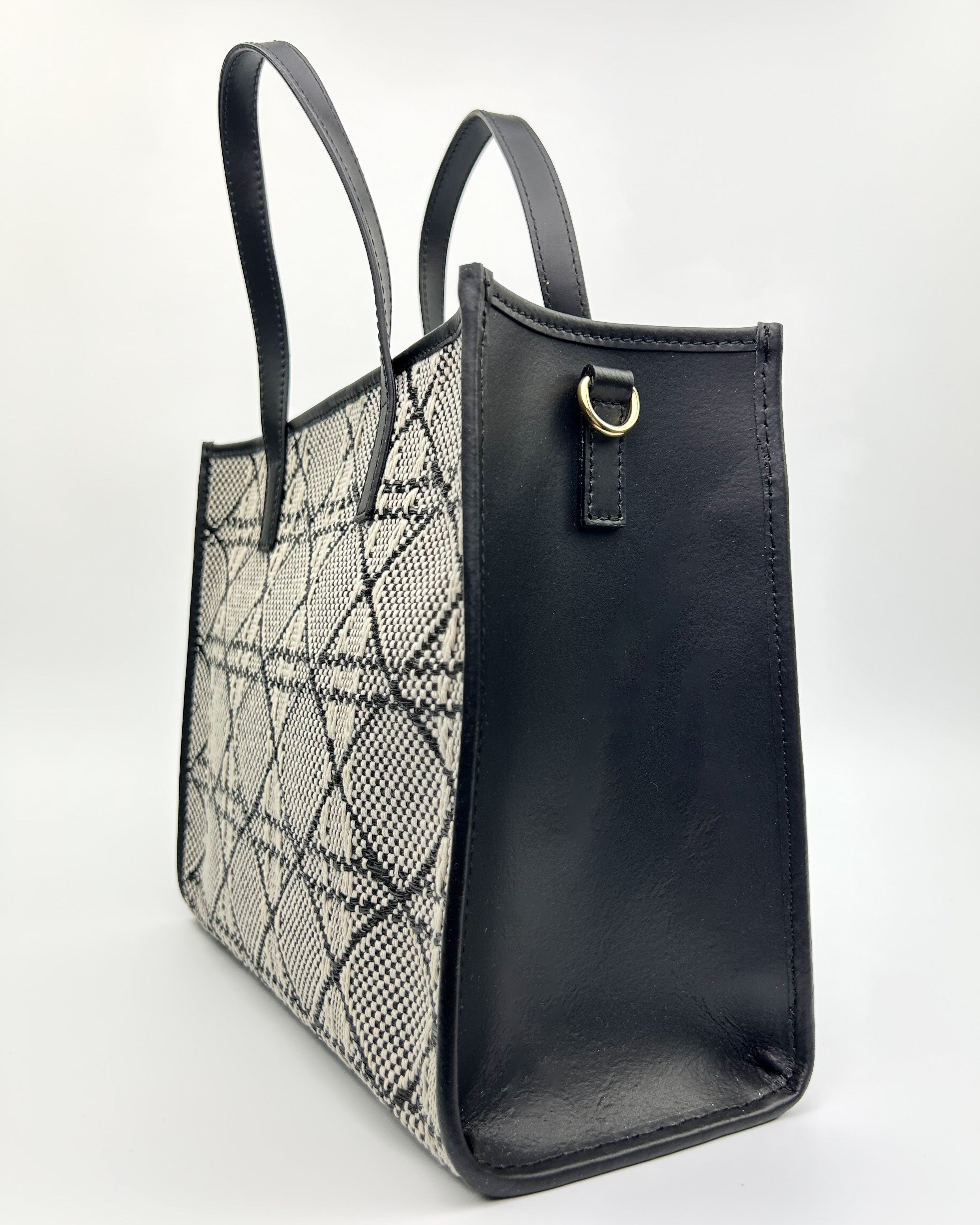 Close-up of Emma Tote featuring textured fabric and sleek leather details