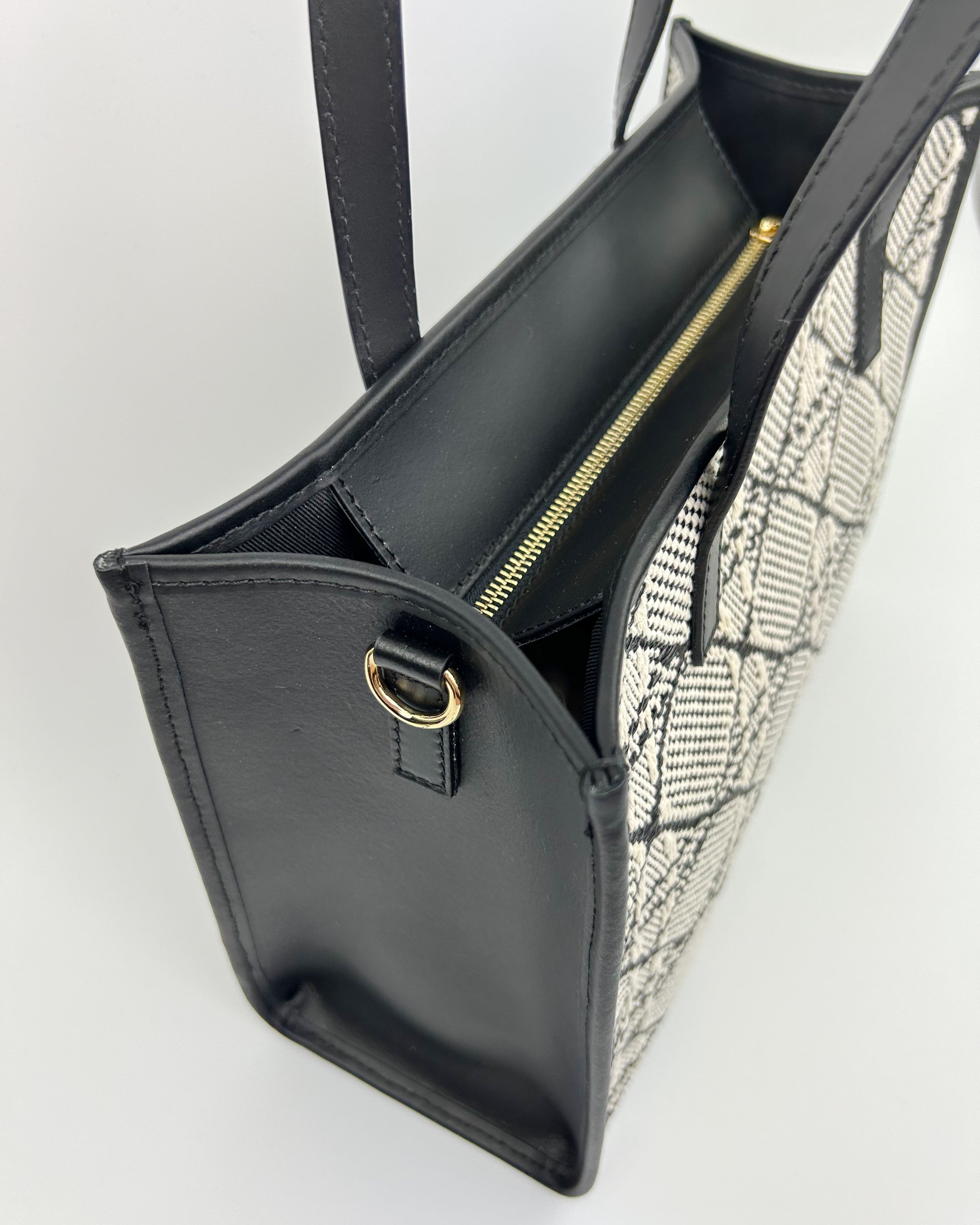 Elegant Emma Tote Bag designed for work and travel, in black and white tones