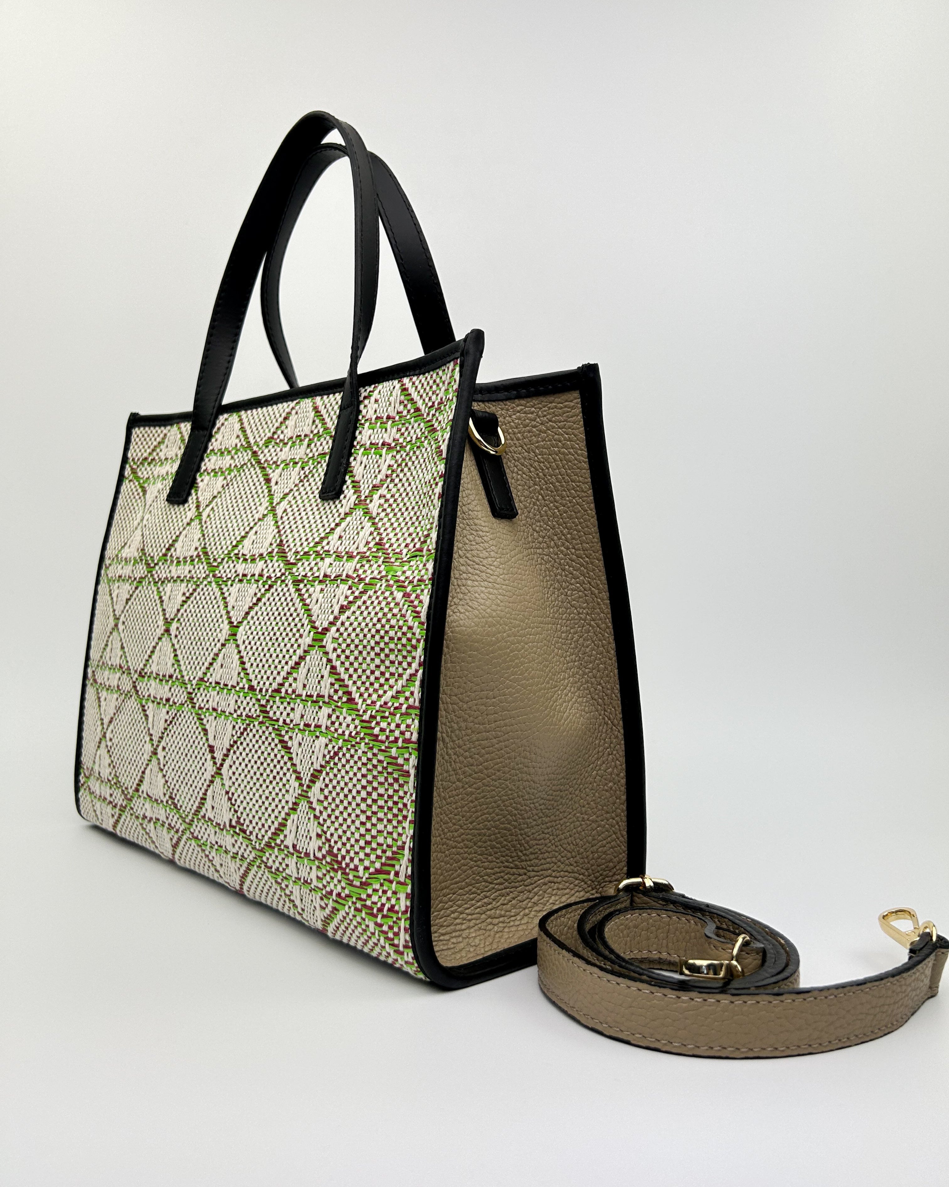 Stylish lime green Emma Tote bag with leather handles, ideal for office or weekend wear