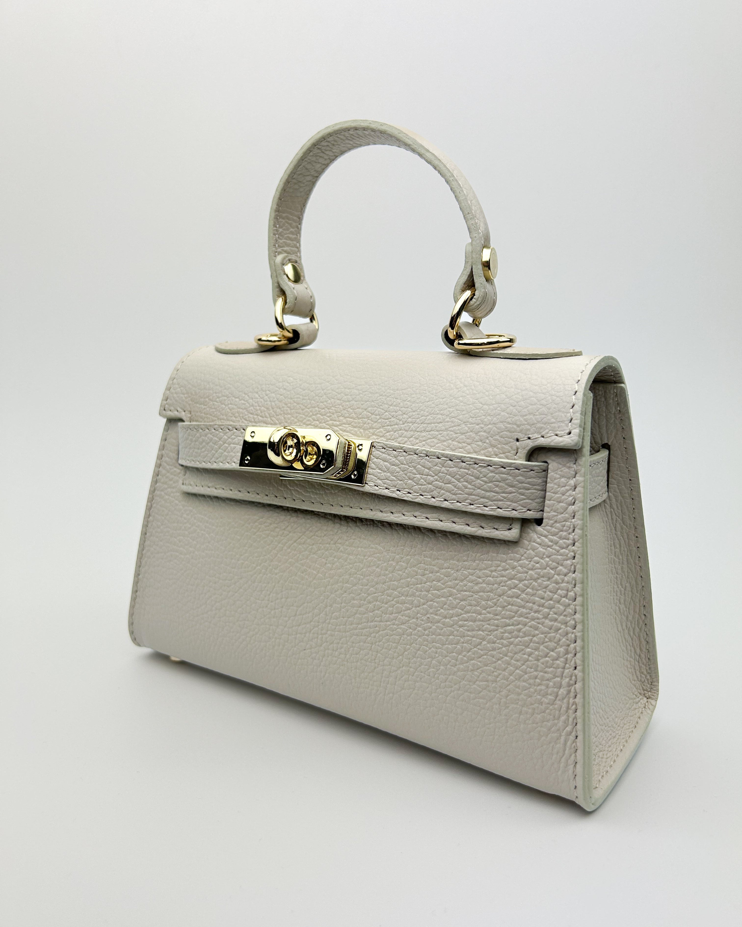 Structured Italian leather handbag in beige – affordable luxury, handcrafted in Italy