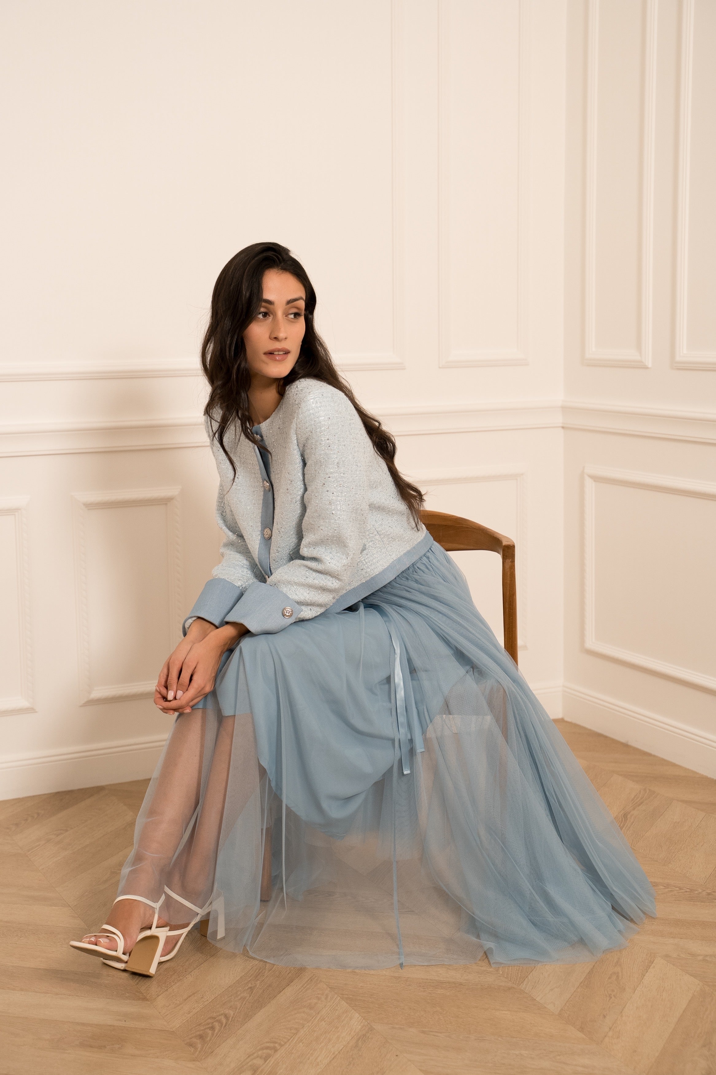 Soft sky blue tulle skirt — special occasion wear