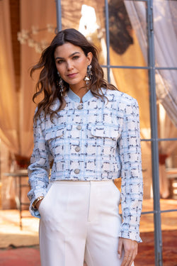 light blue cropped blazer for women