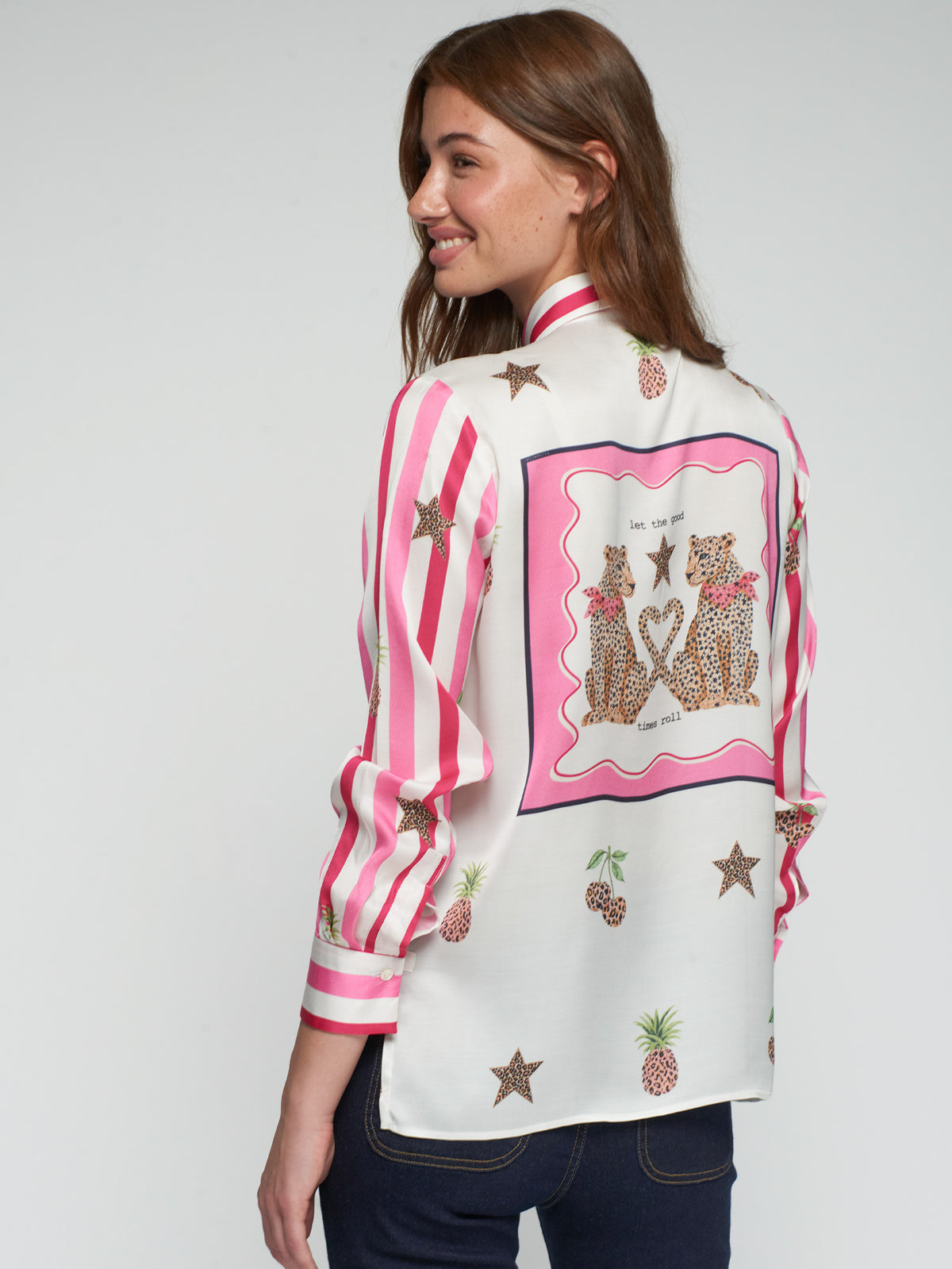 Vilagallo pink stripe printed shirt for women