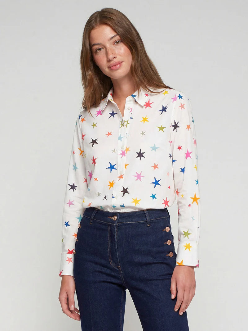Vilagallo white shirt with colourful star print for women