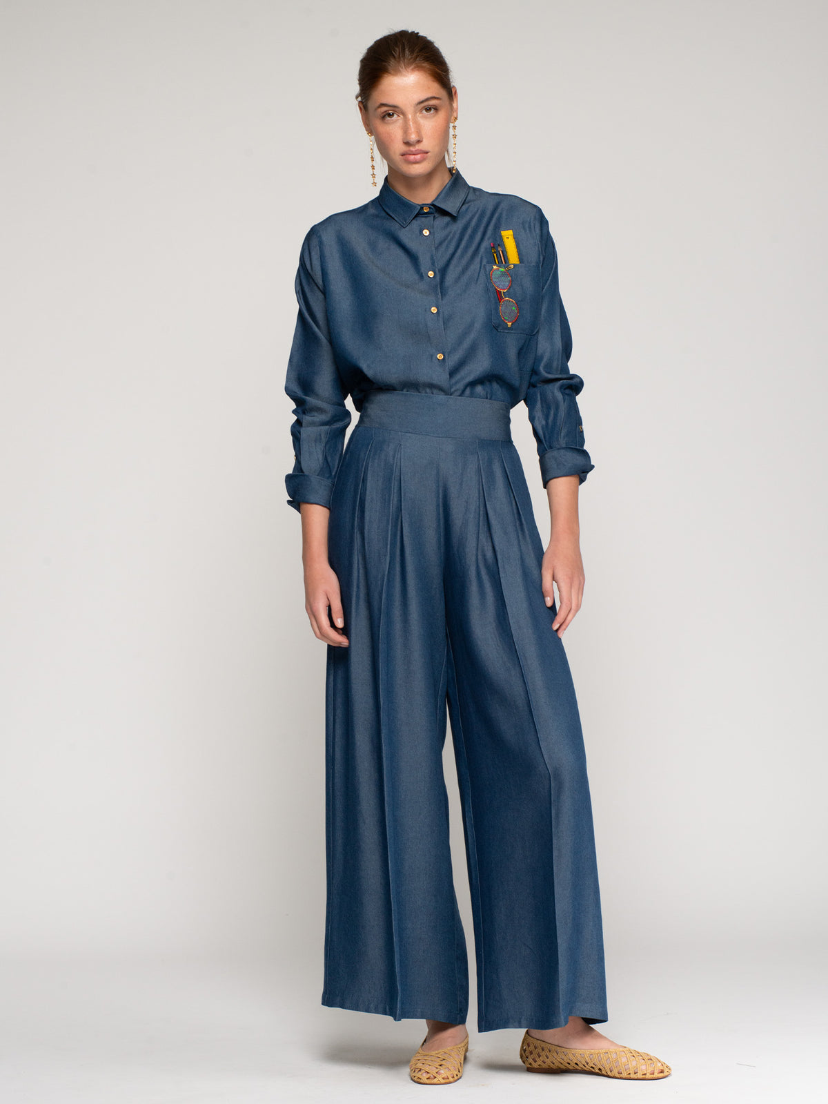 Vilagallo wide leg Tencel trousers in navy blue
