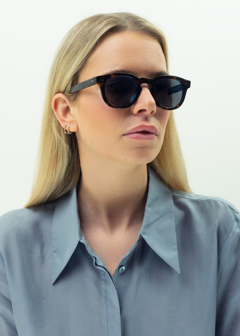 MAURIA HAVANA BLUE MIRROR | Round Square-Frame Sunglasses