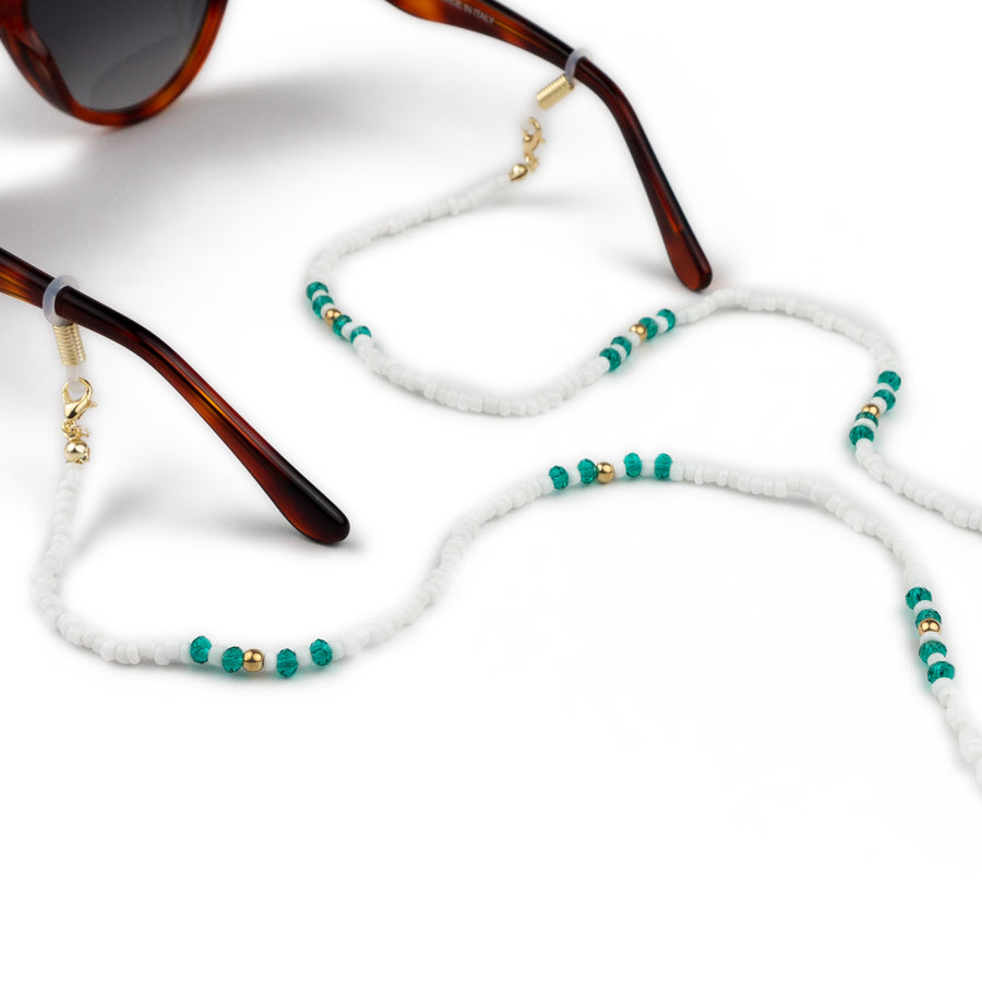 Sunglasses Chain / White and Turquoise Beaded